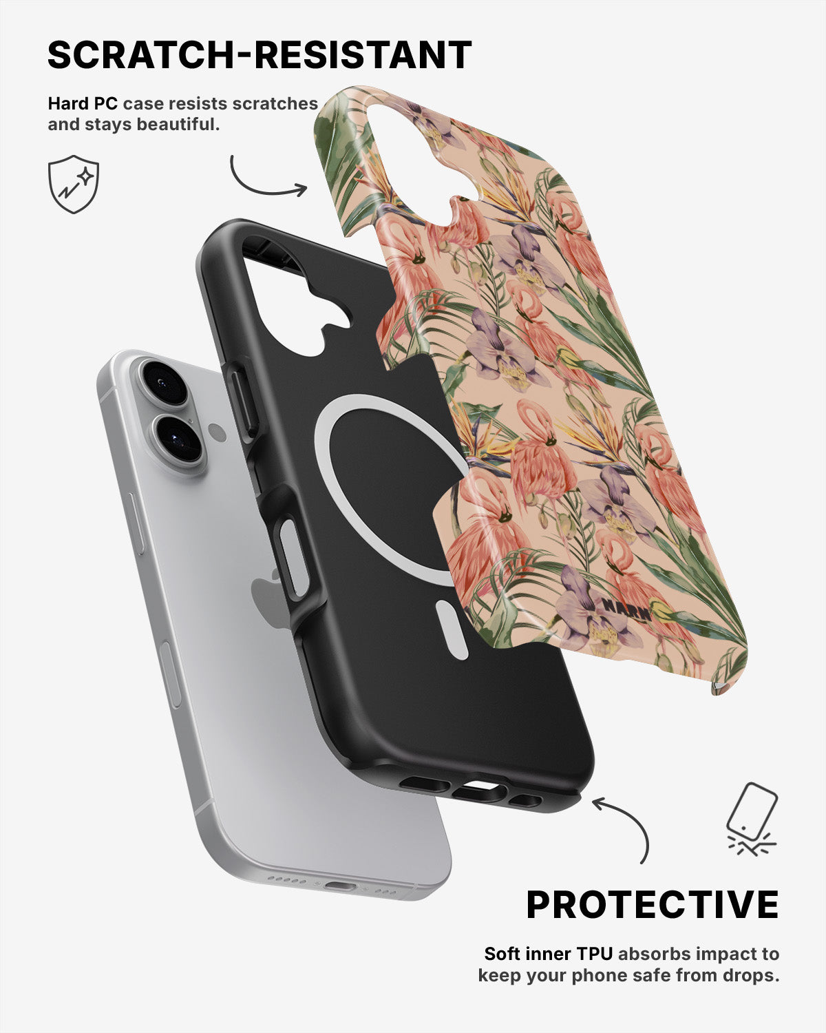 iPhone 16 Tough Case – Flamingos & Flowers - View 2