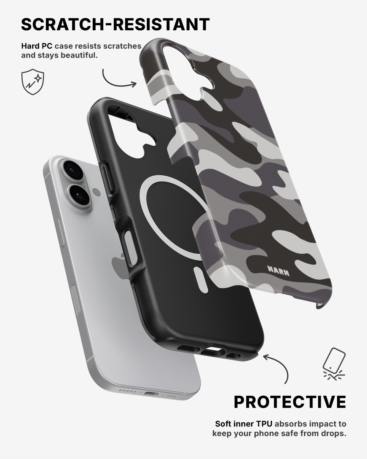 iPhone 16 Tough Case – Grey Camo - View 2