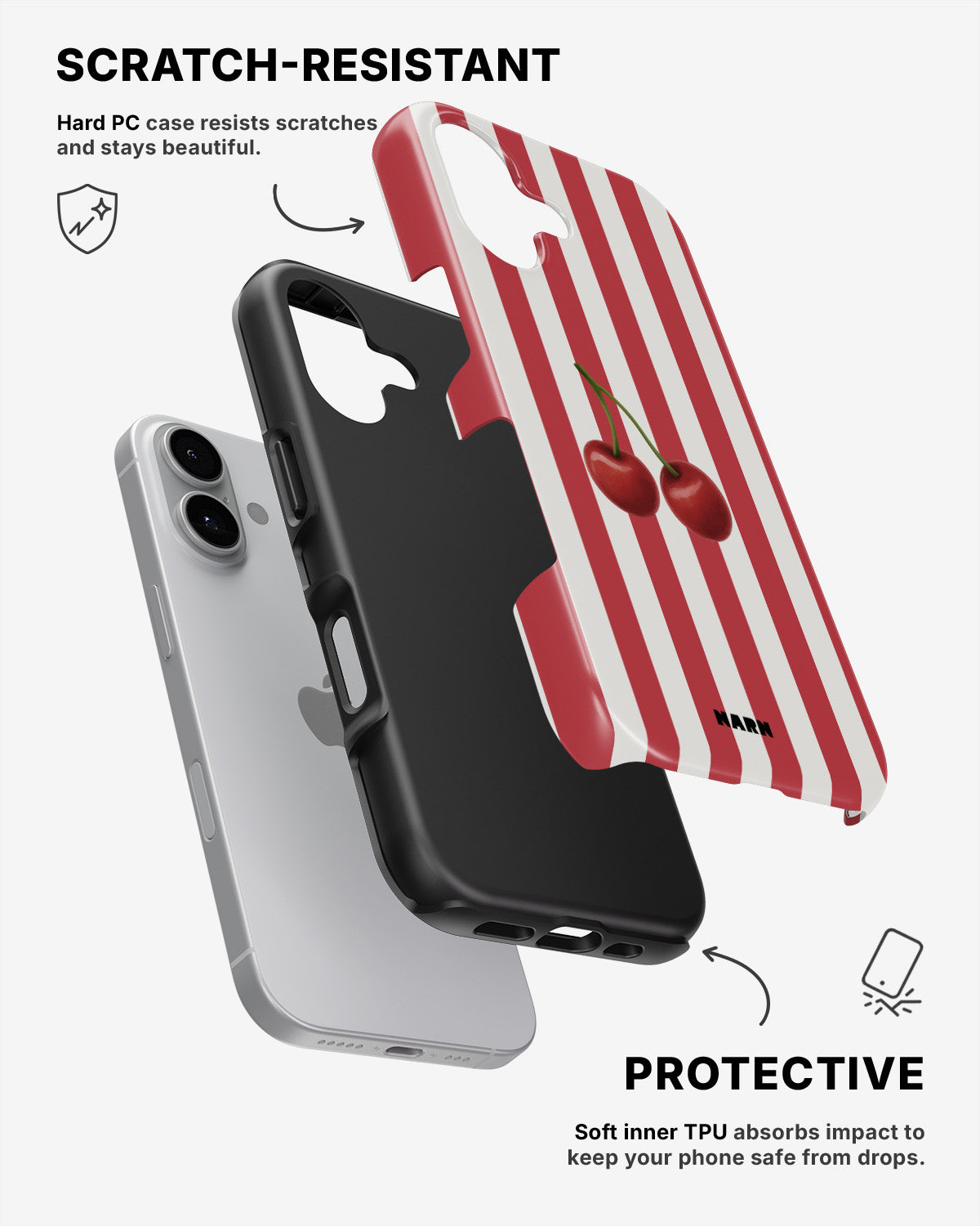 iPhone 16 Tough Case – Cherry Stripes - View 2