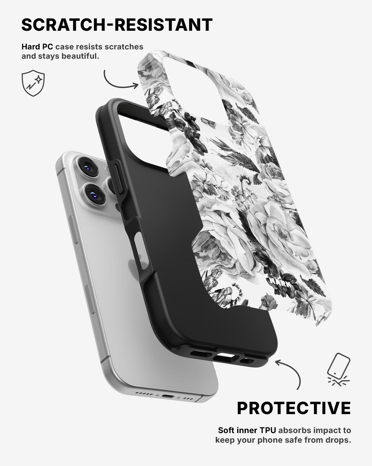 iPhone 16 Pro Tough Case – Black & White Bloom - View 2