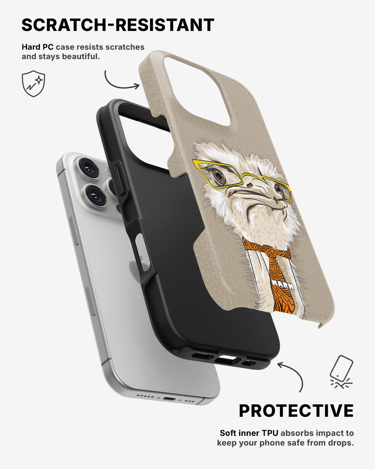 iPhone 16 Pro Tough Case – Hipster Ostrich - View 2