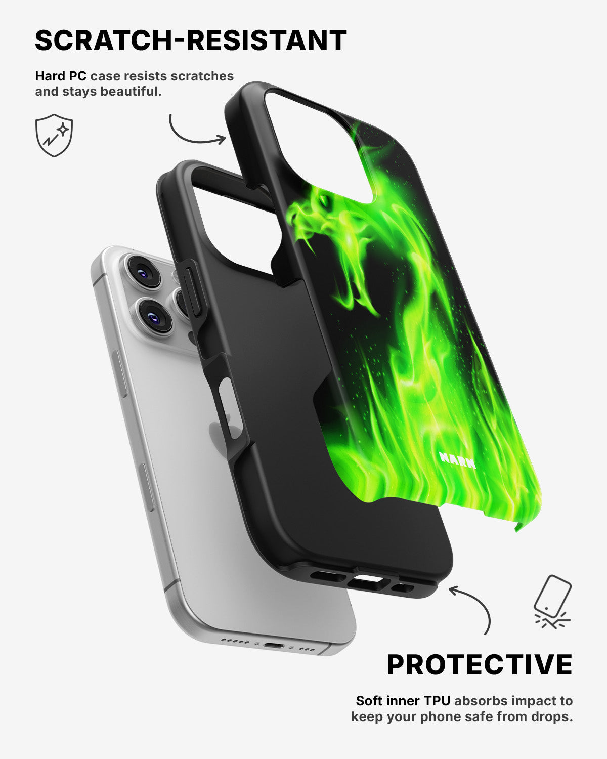 iPhone 16 Pro Tough Case – Green Flames Dragon - View 2