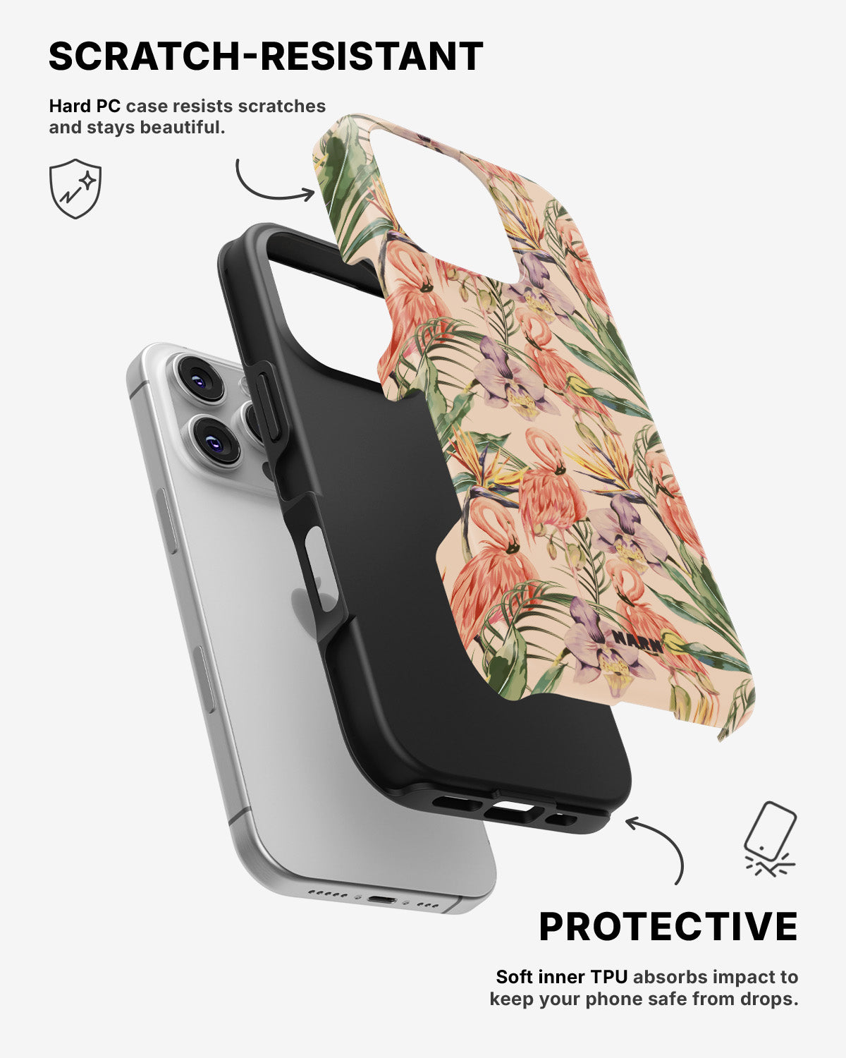 iPhone 16 Pro Tough Case – Flamingos & Flowers - View 2