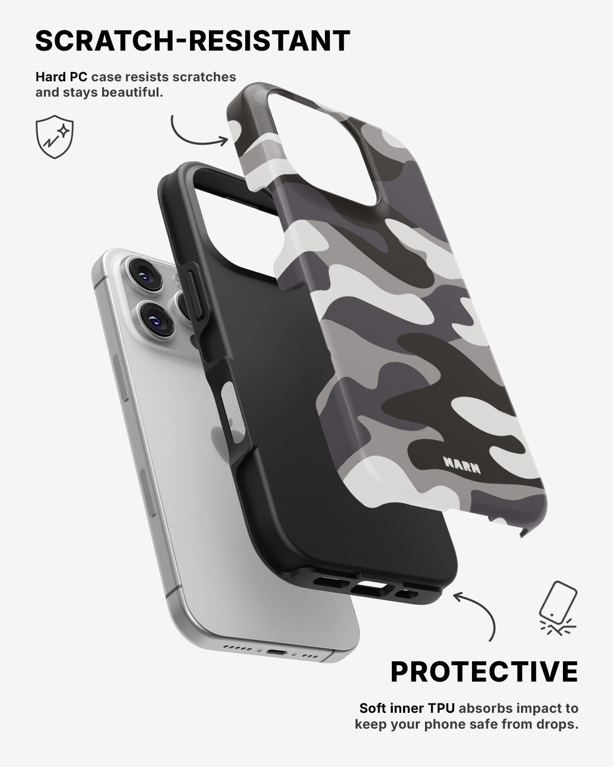 iPhone 16 Pro Tough Case – Grey Camo - View 2