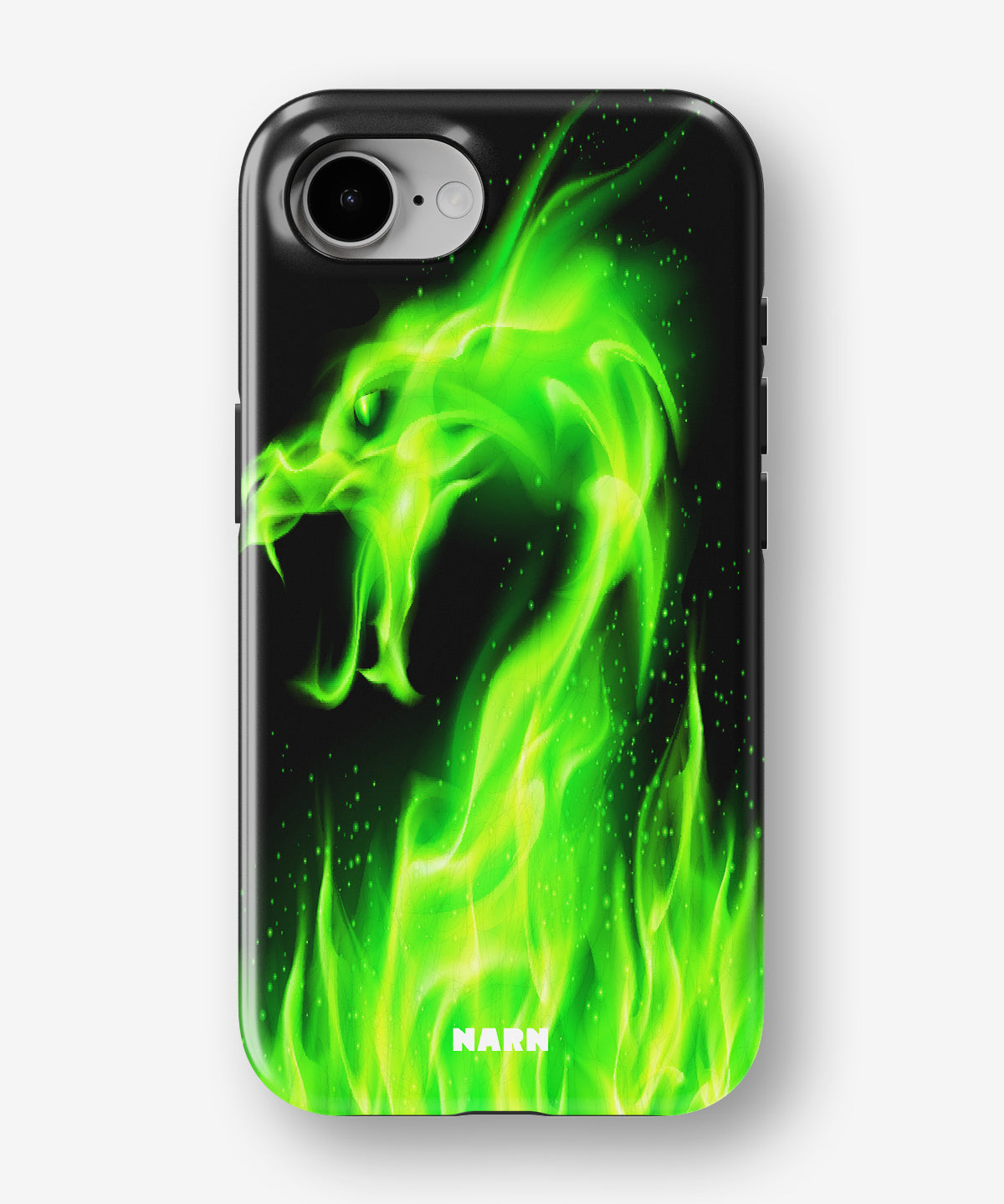 iPhone 16e Tough Case – Green Flames Dragon - View 1