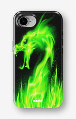 iPhone 16e Tough Case – Green Flames Dragon - View 1