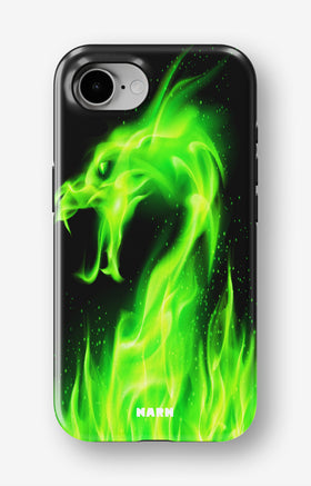 iPhone 16e Tough Case – Green Flames Dragon - View 1