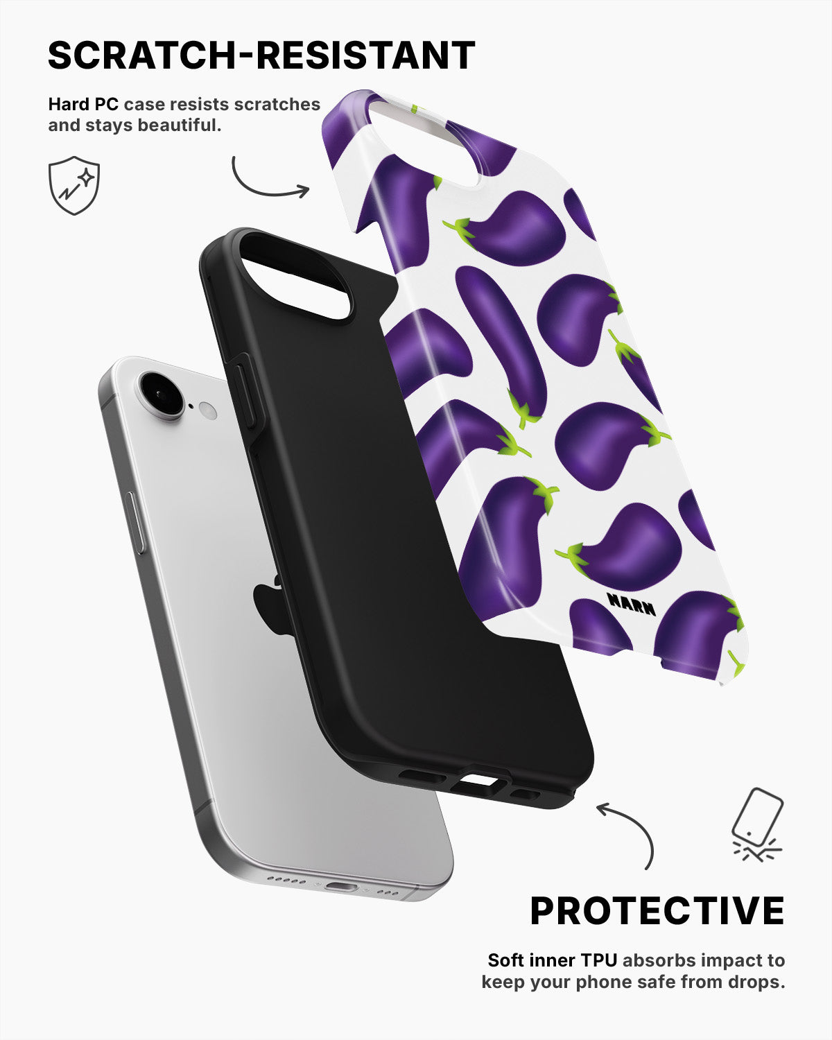 iPhone 16e Tough Case – Eggplant Pattern - View 2