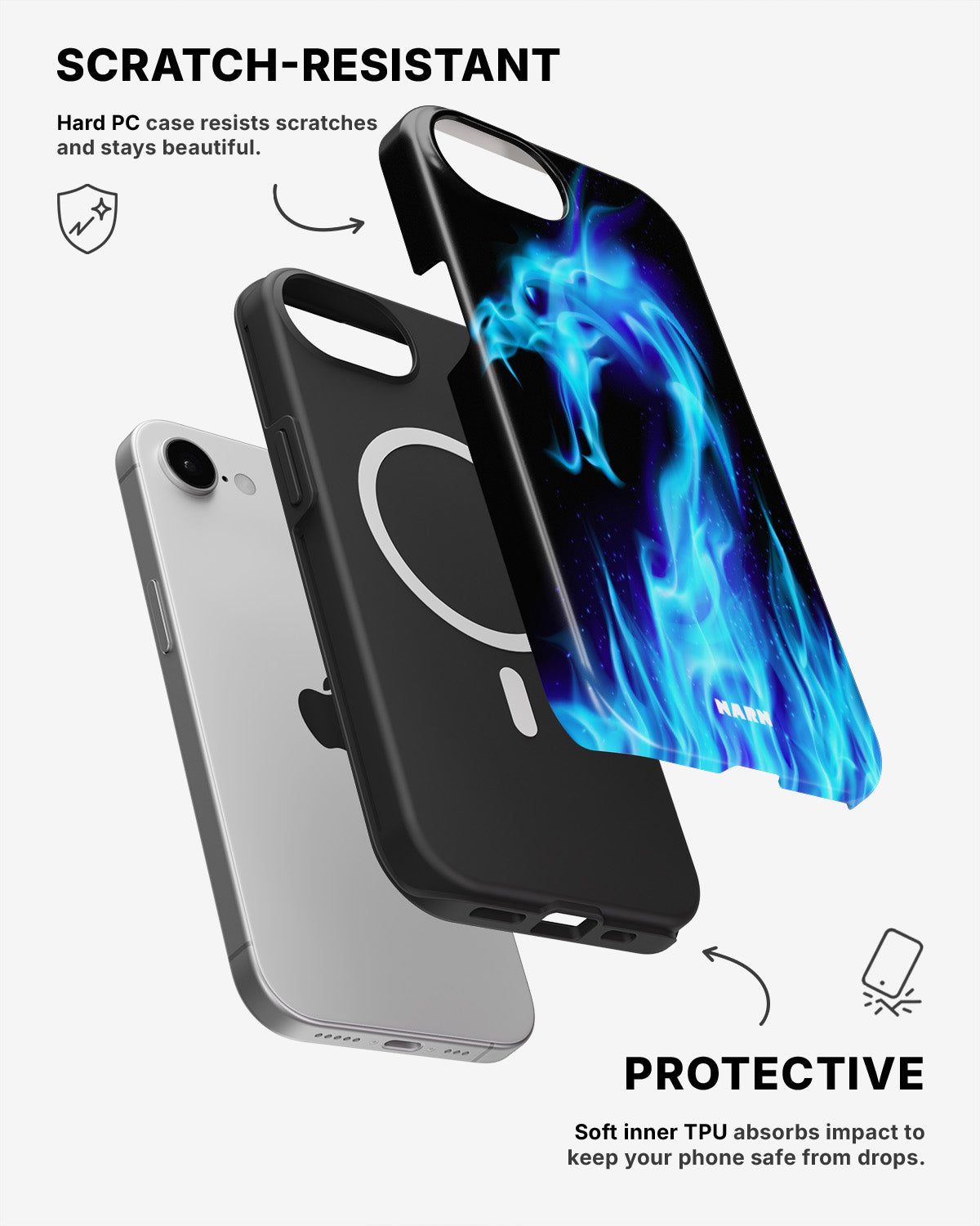 iPhone 16e Tough Case – Blue Flames Dragon - View 2