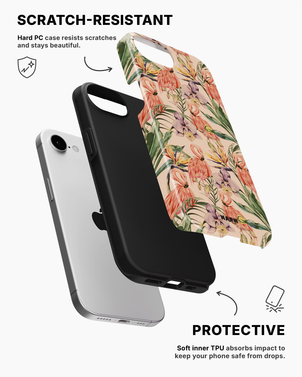 iPhone 16e Tough Case – Flamingos & Flowers - View 2