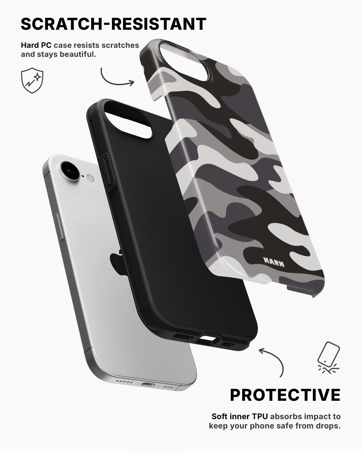 iPhone 16e Tough Case – Grey Camo - View 2
