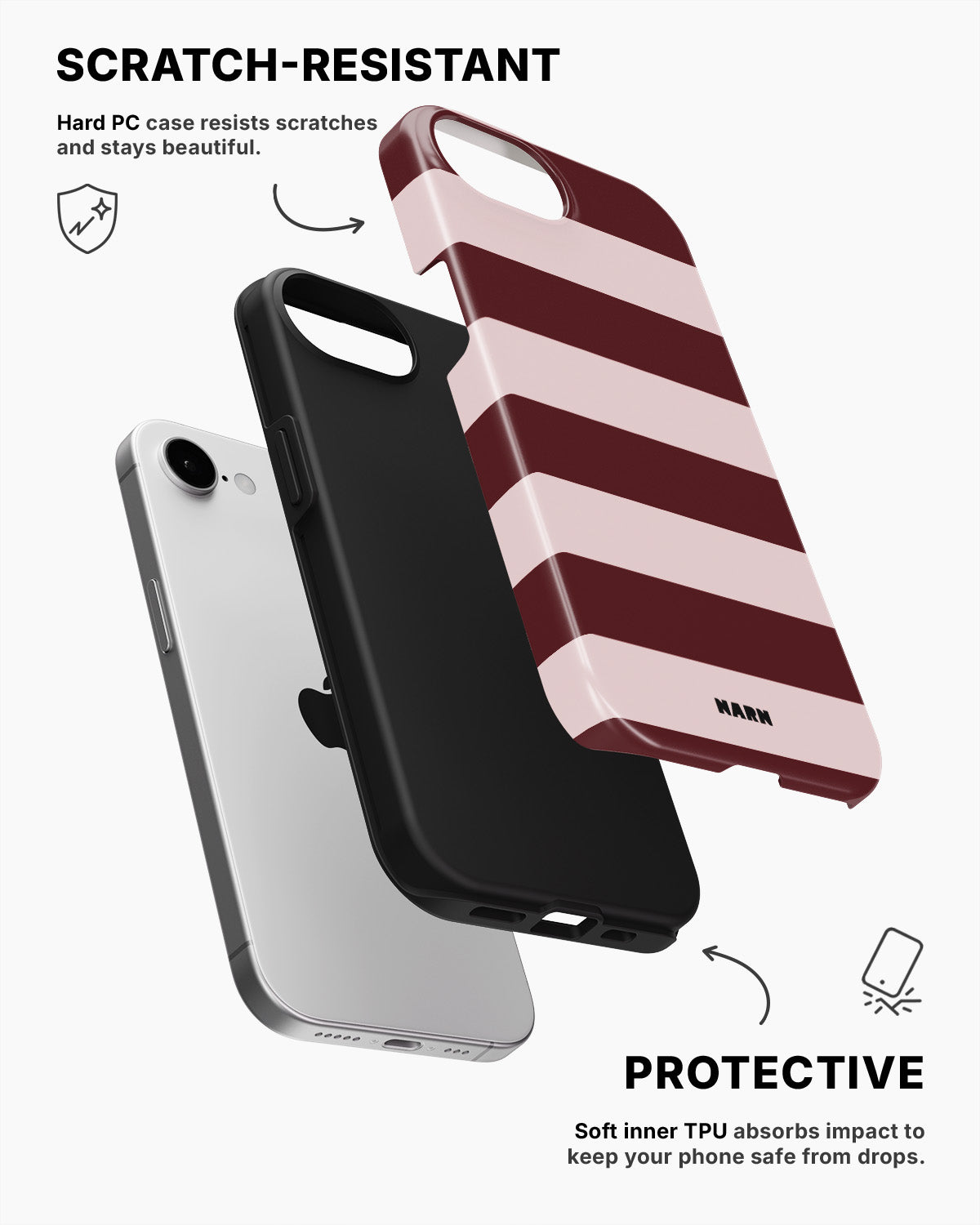 iPhone 16e Tough Case – Cranberry Stripe - View 2