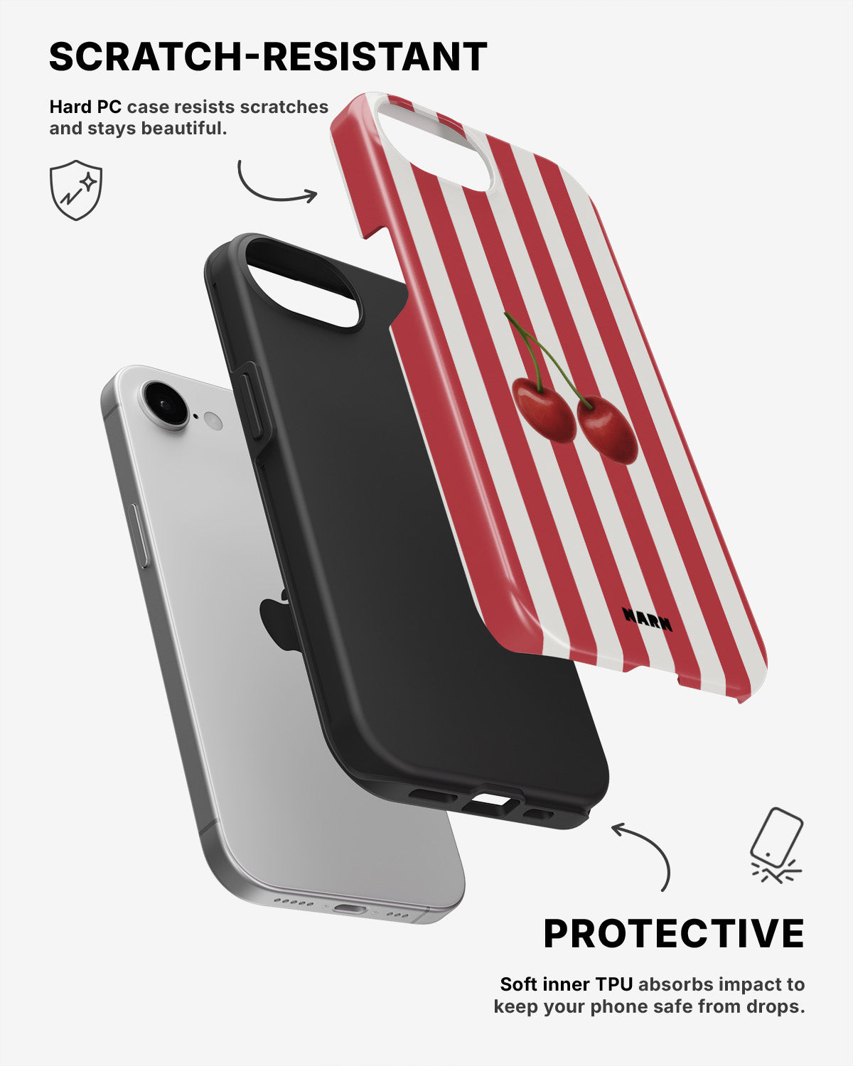iPhone 16e Tough Case – Cherry Stripes - View 2