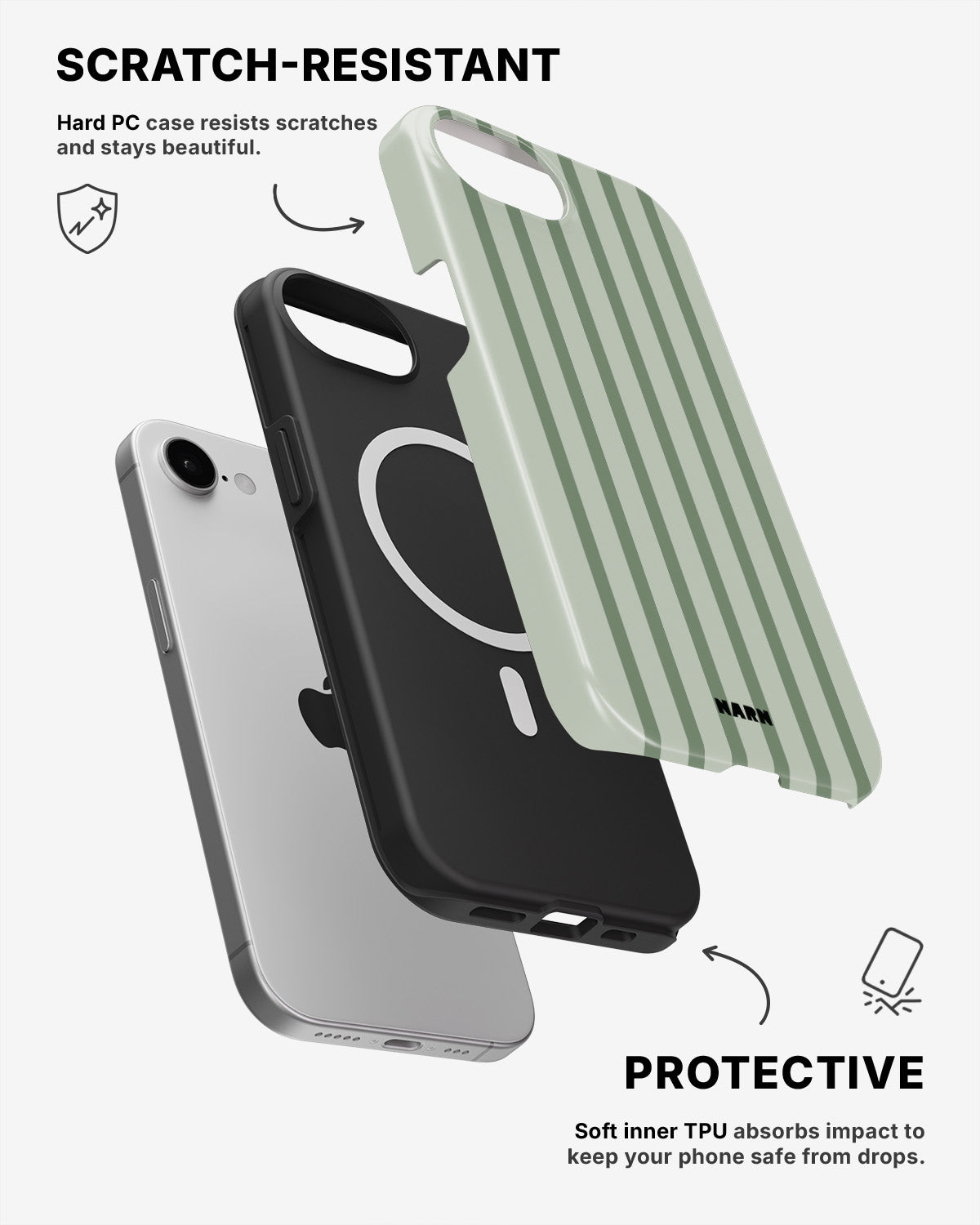 iPhone 16e Tough Case – Sage Stripes - View 2