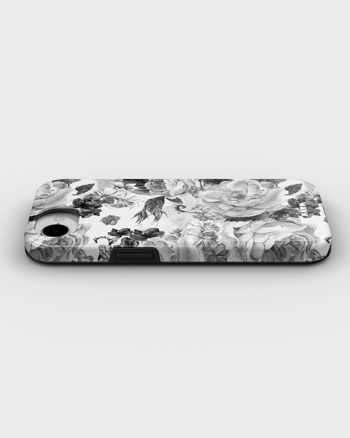 iPhone 16e Tough Case – Black & White Bloom - View 3