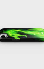 iPhone 16e Tough Case – Green Flames Dragon - View 3