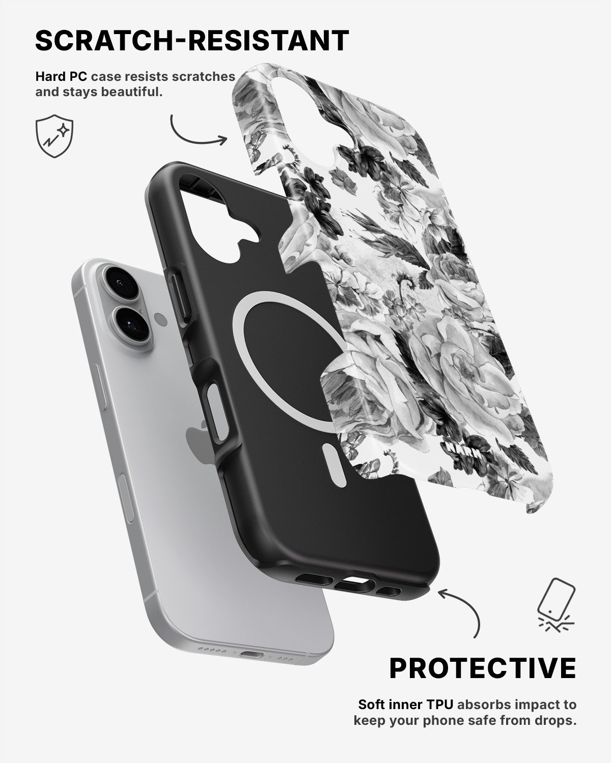 iPhone 17 Tough Case – Black & White Bloom - View 2