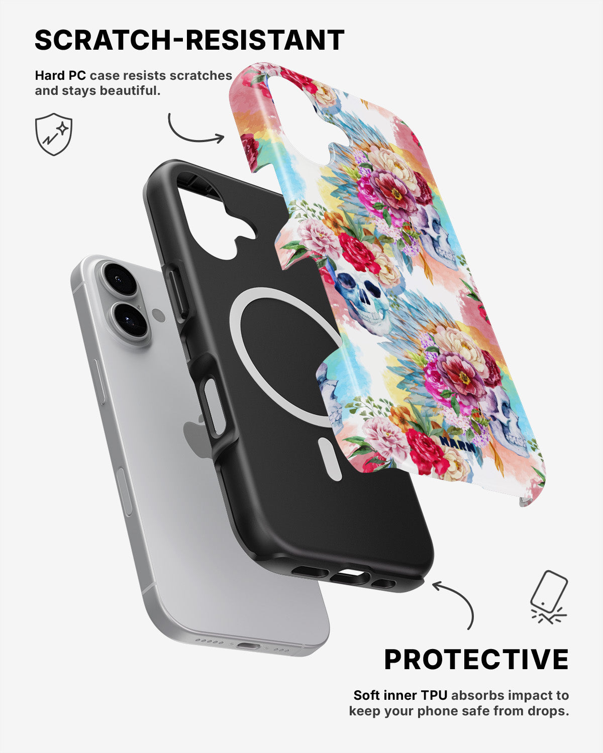 iPhone 17 Tough Case – Flowered Skulls - View 2