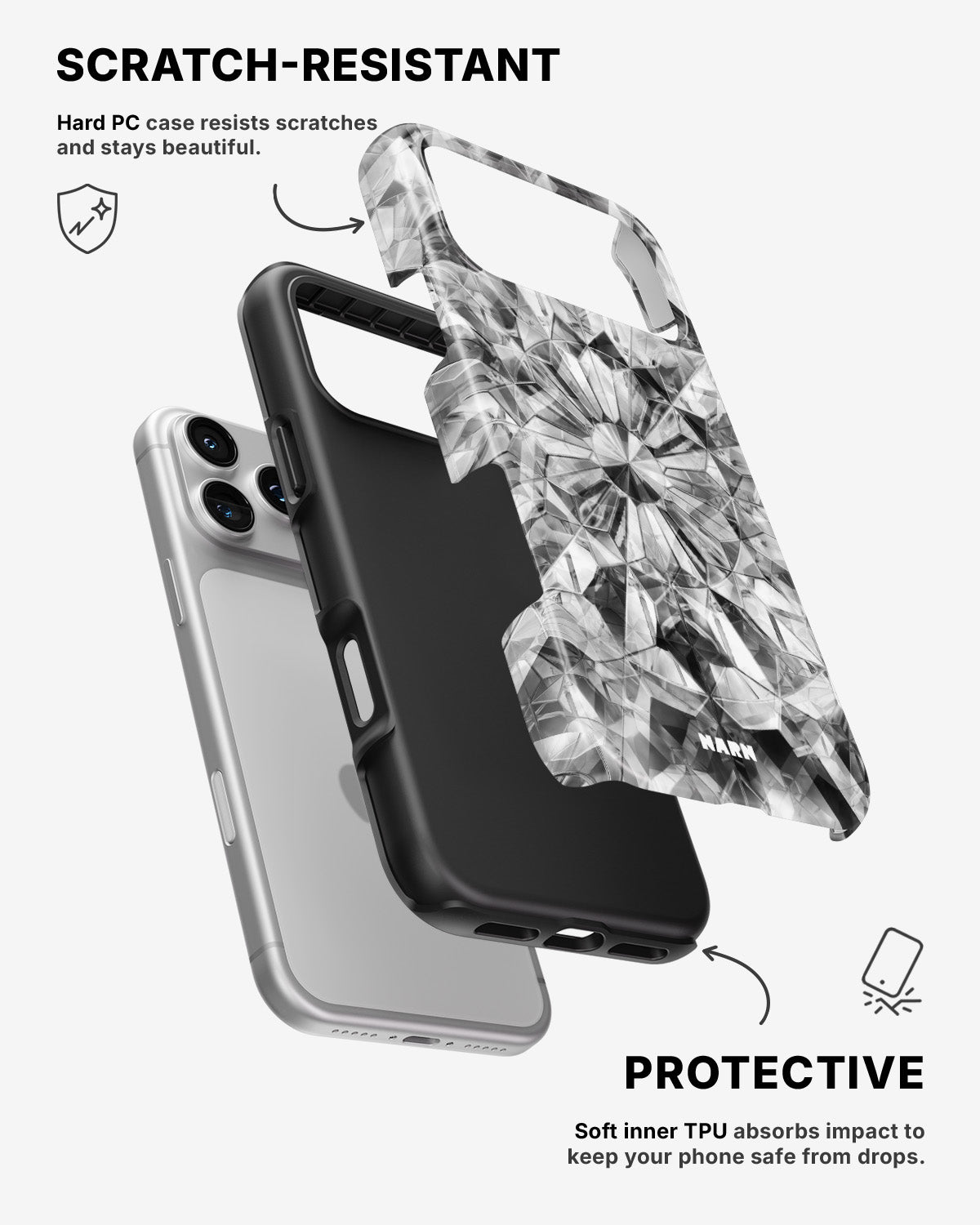 iPhone 17 Pro Tough Case – Grey Crystals - View 2