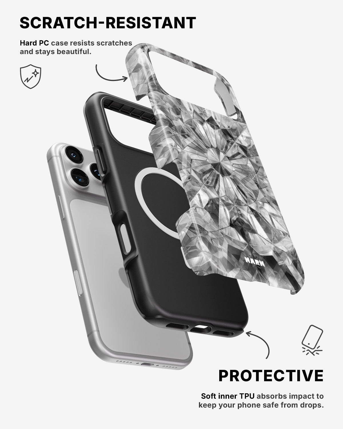 iPhone 17 Pro Tough Case – Grey Crystals - View 2