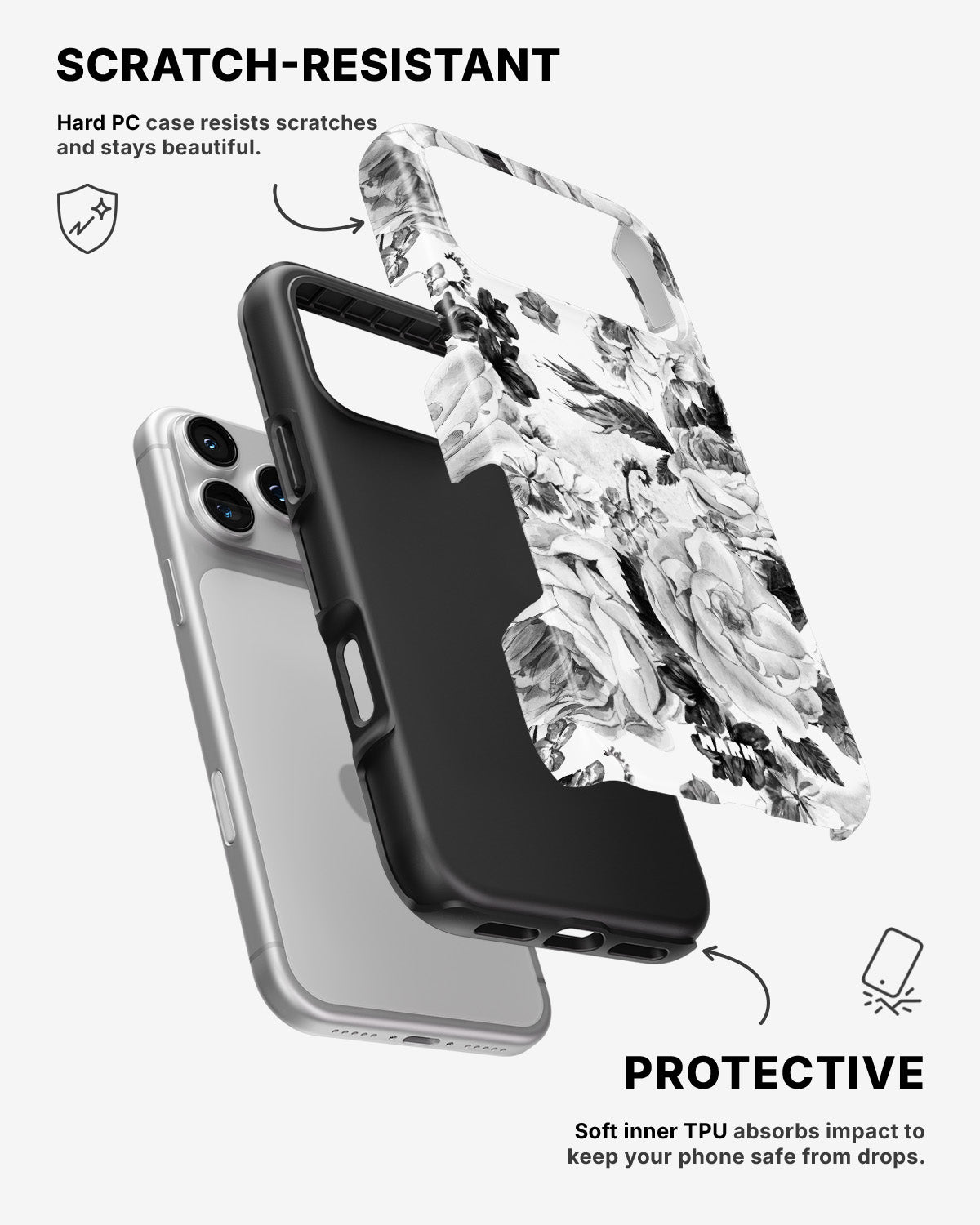 iPhone 17 Pro Tough Case – Black & White Bloom - View 2
