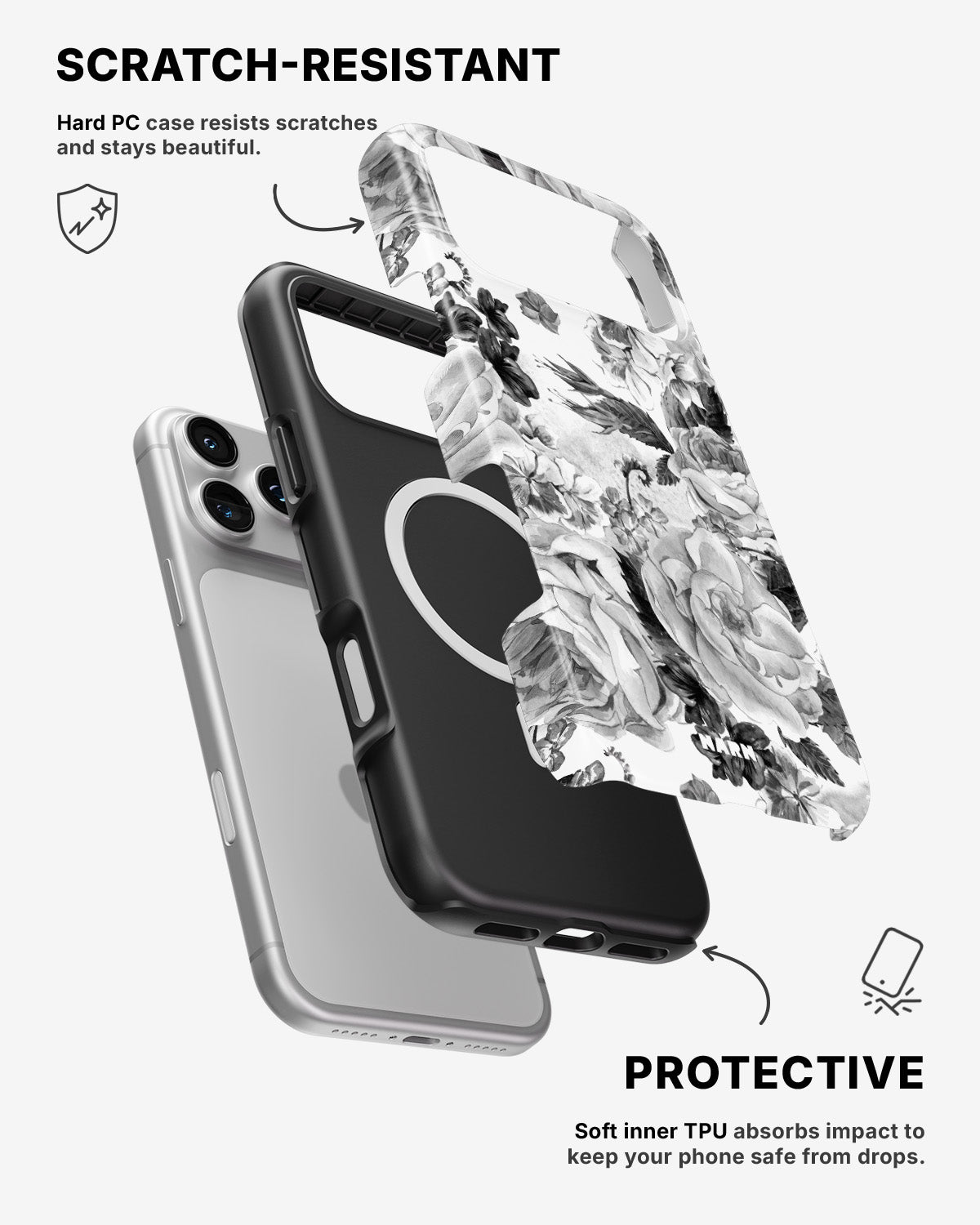 iPhone 17 Pro Tough Case – Black & White Bloom - View 2