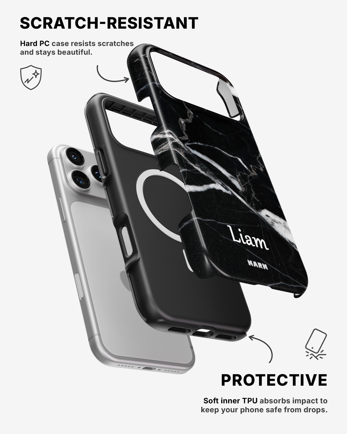 iPhone 17 Pro Tough Case – Custom - Black Marble - View 2