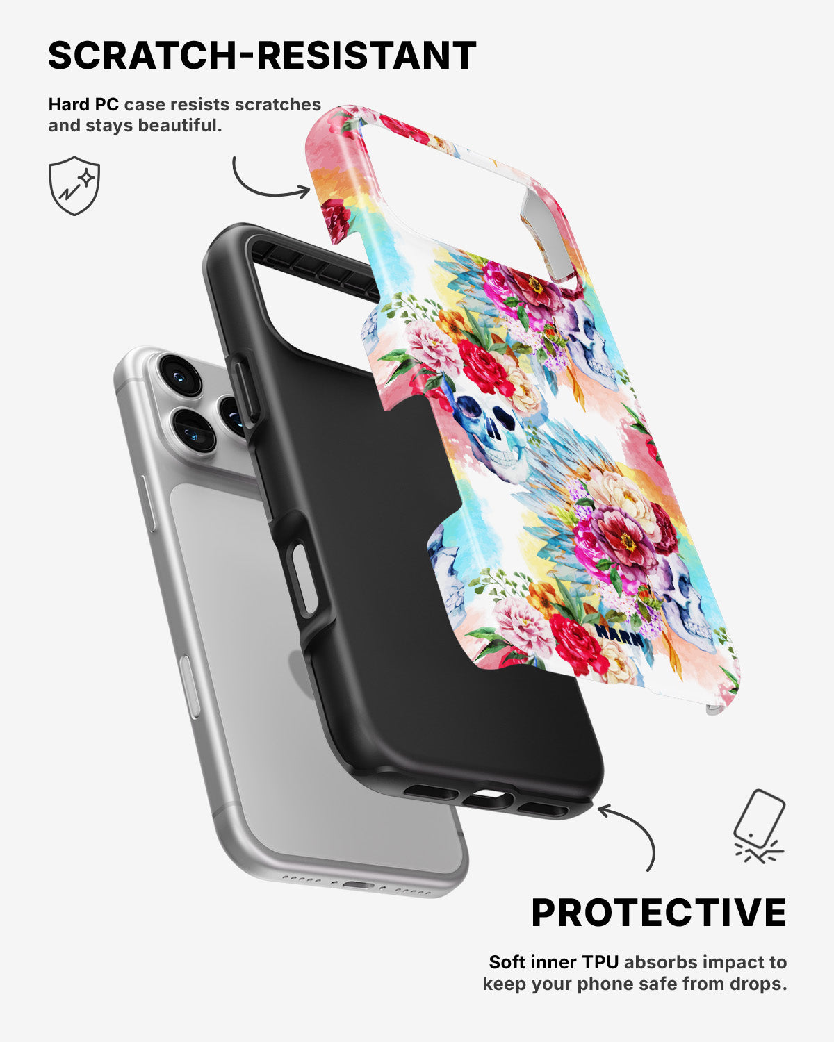 iPhone 17 Pro Tough Case – Flowered Skulls - View 2