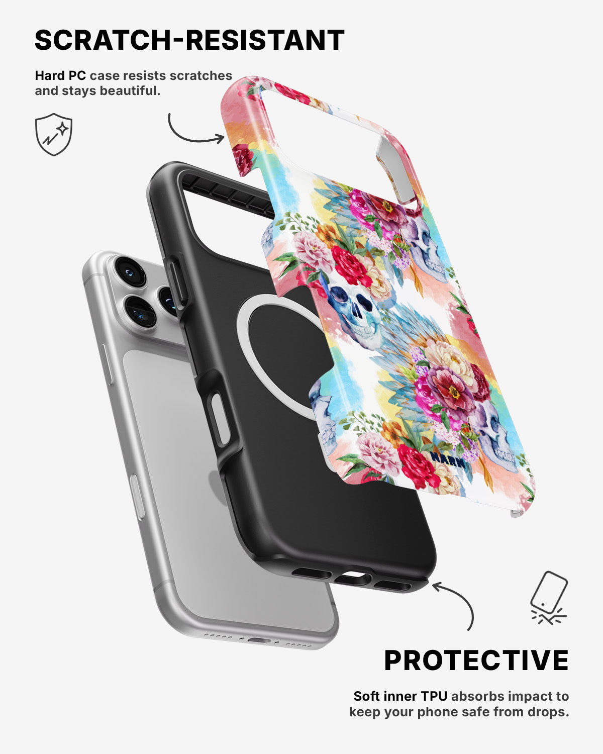 iPhone 17 Pro Max Tough Case – Flowered Skulls - View 2