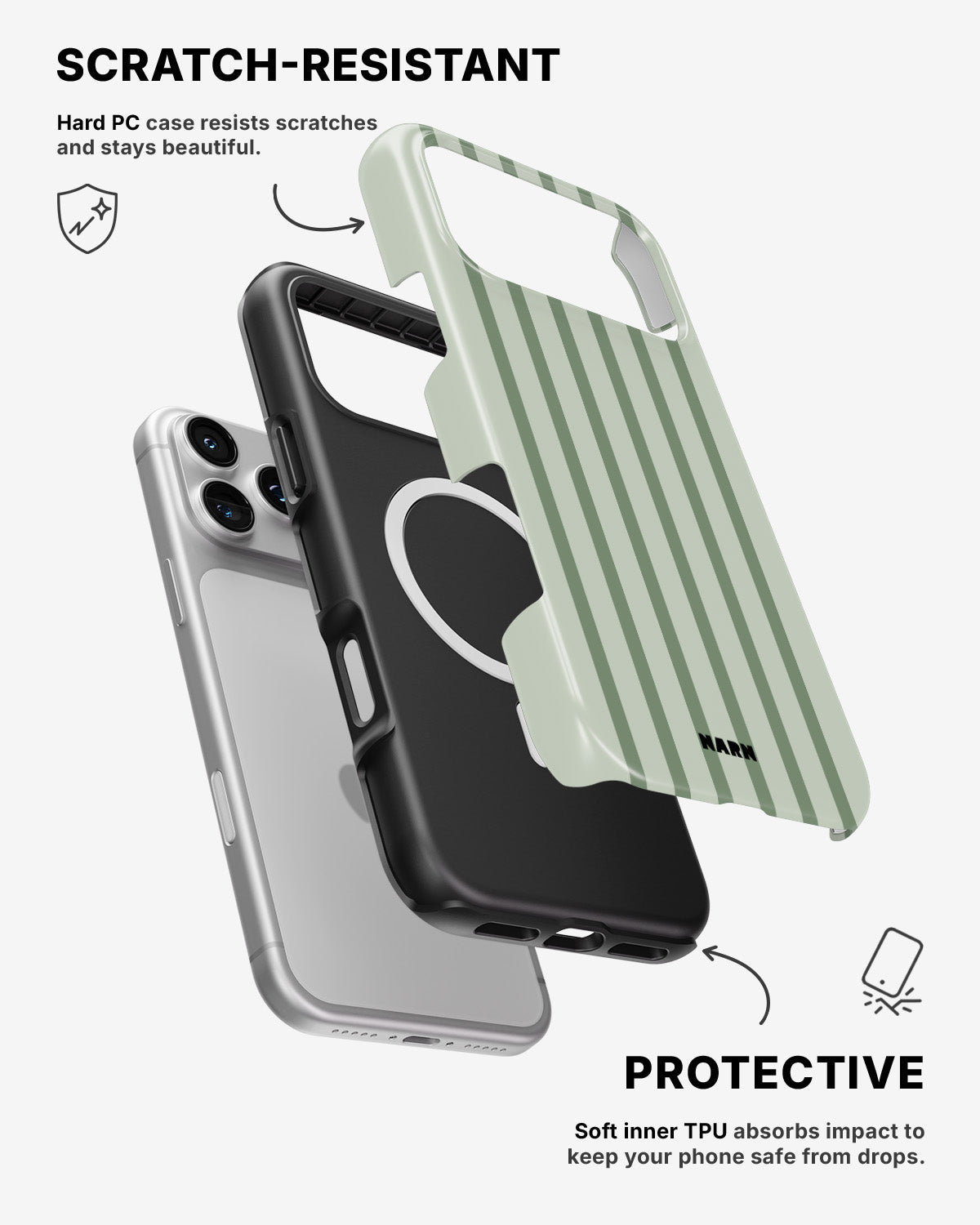 iPhone 17 Pro Max Tough Case – Sage Stripes - View 2