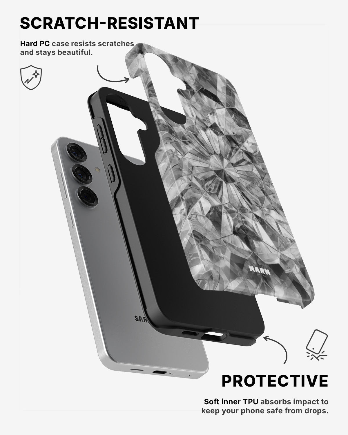 Samsung Galaxy S25 Tough Case – Grey Crystals - View 2