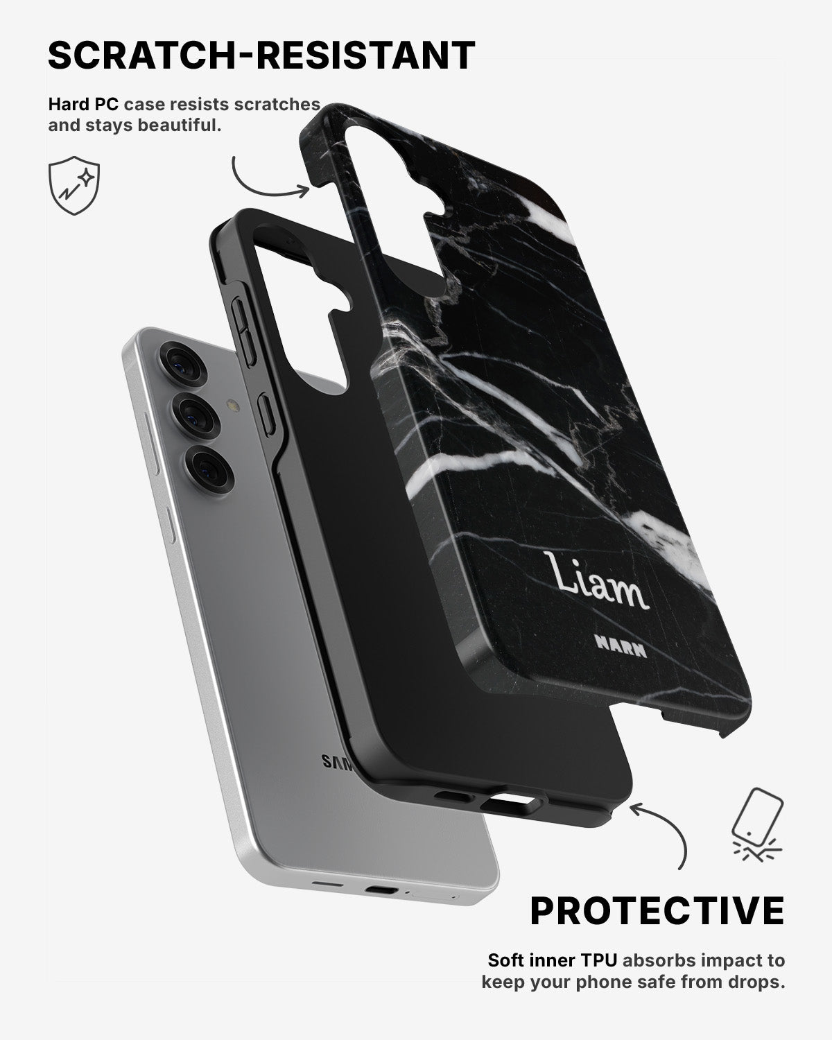 Samsung Galaxy S25 Tough Case – Custom - Black Marble - View 2