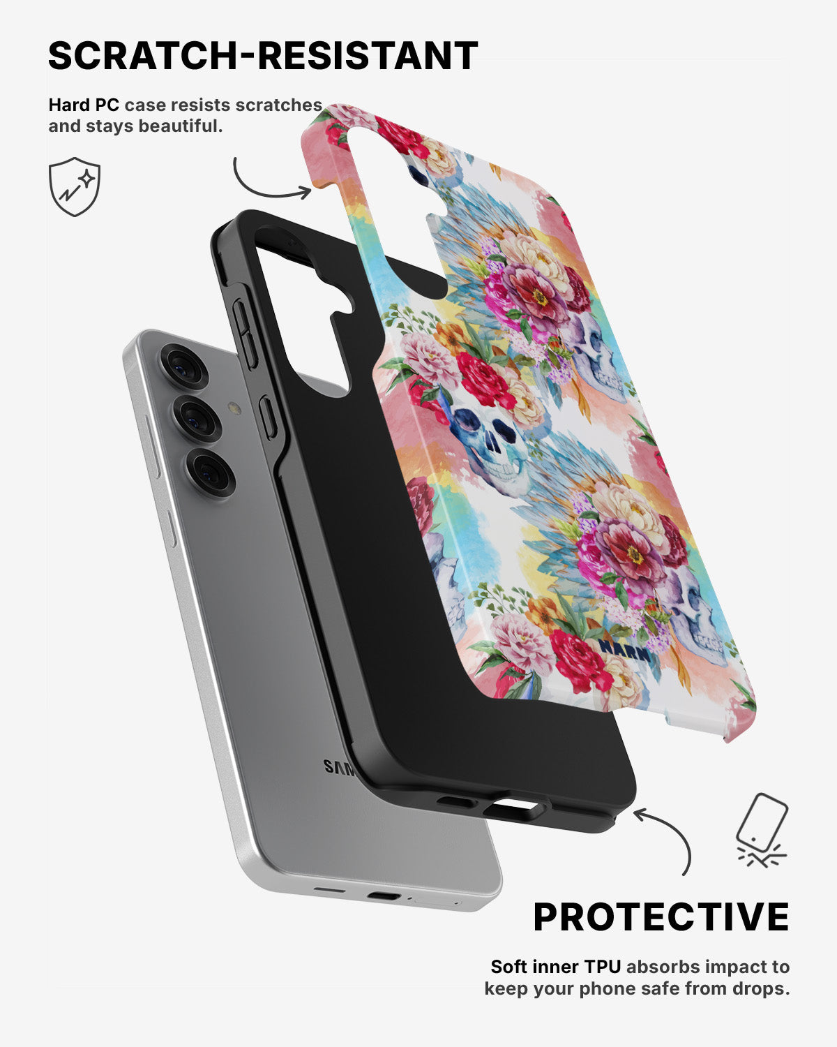 Samsung Galaxy S25 Tough Case – Flowered Skulls - View 2