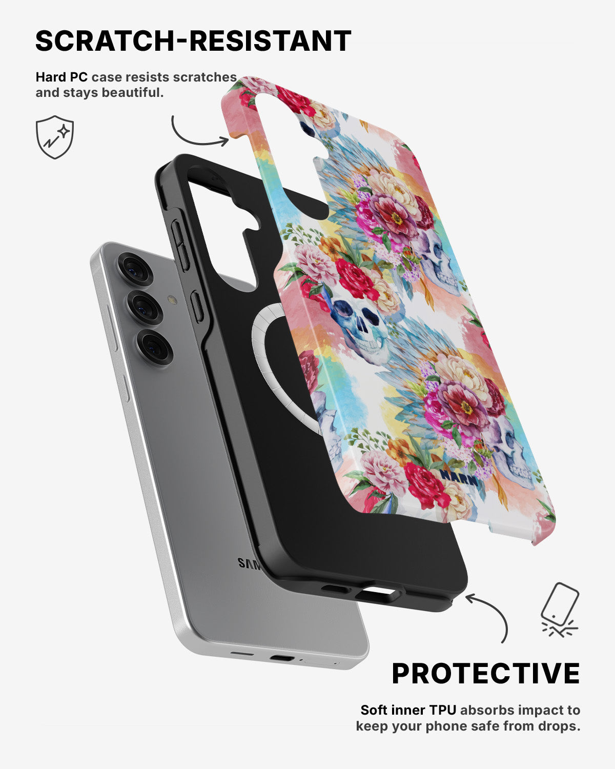 Samsung Galaxy S25 Tough Case – Flowered Skulls - View 2