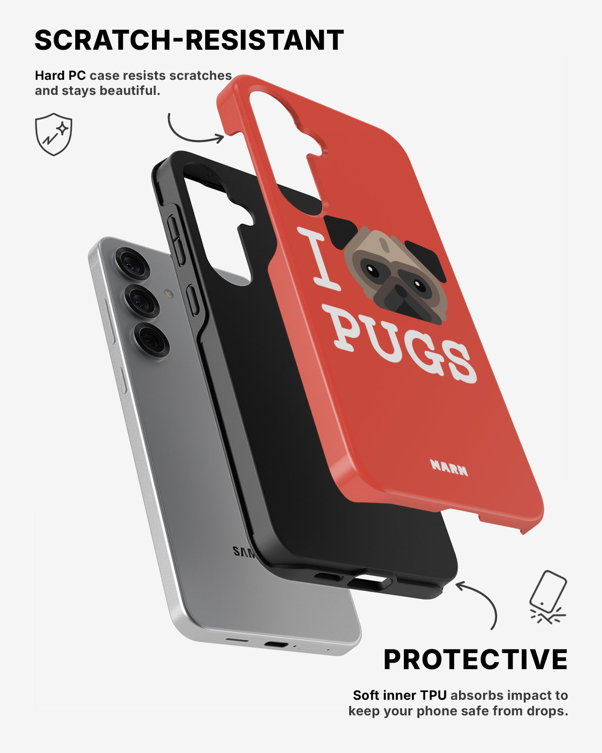 Samsung Galaxy S25 Tough Case – I Love Pugs - View 2