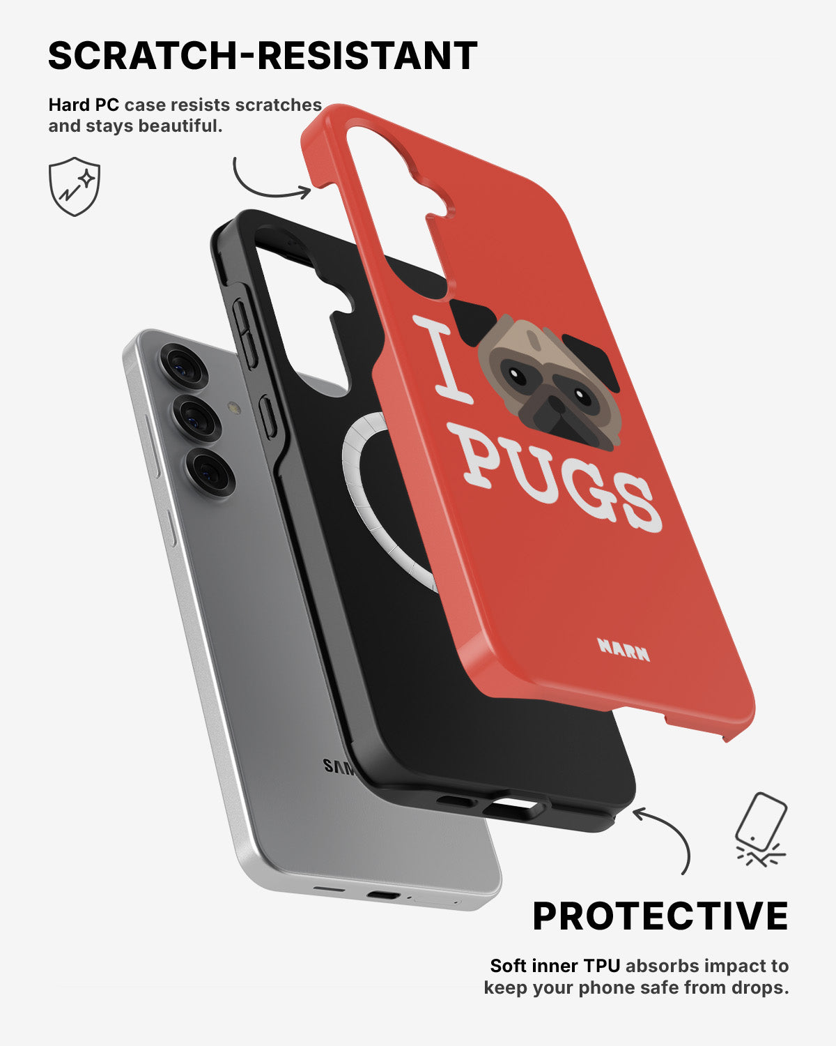 Samsung Galaxy S25 Tough Case – I Love Pugs - View 2