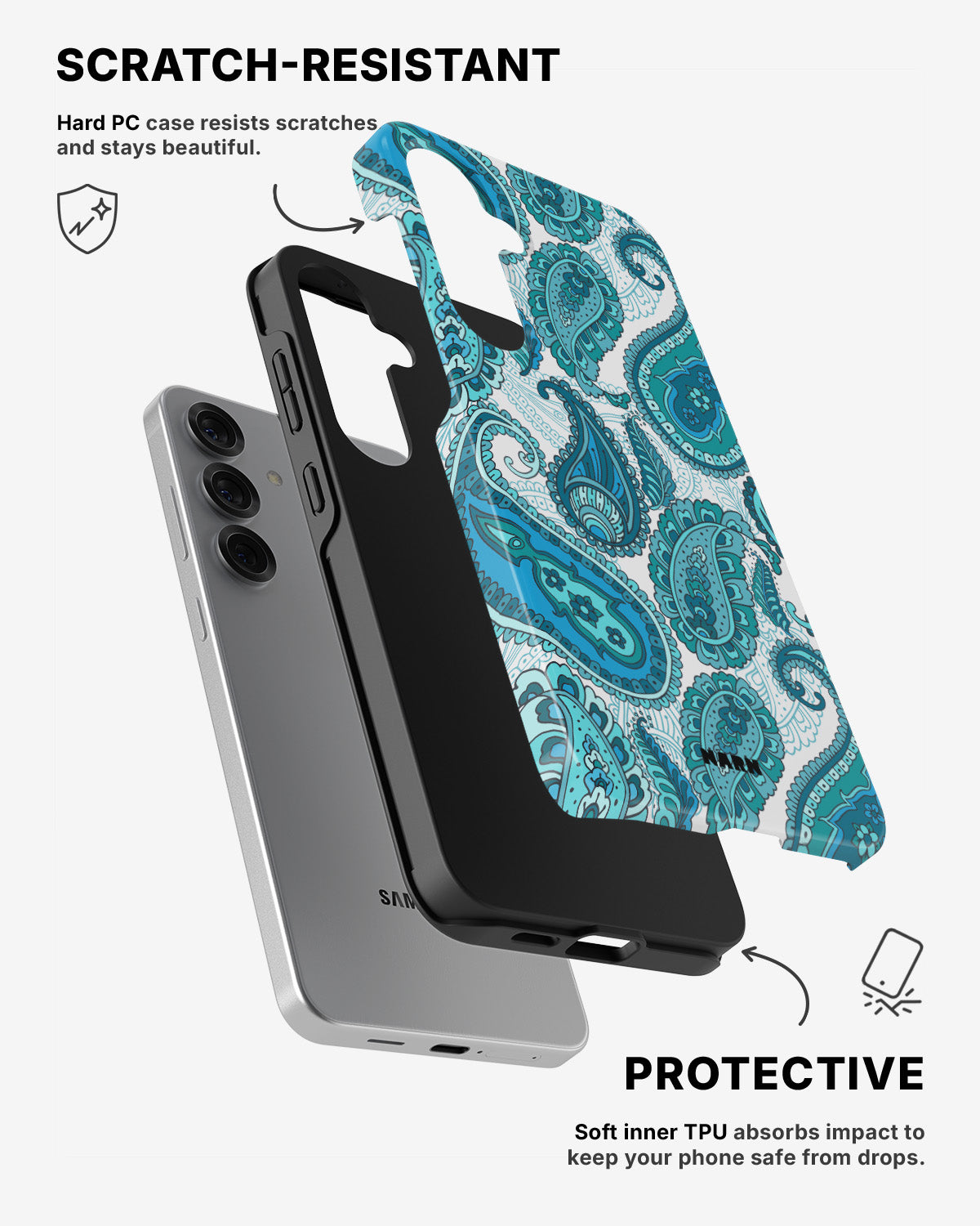 Samsung Galaxy S25 Tough Case – Turquoise Paisley - View 2