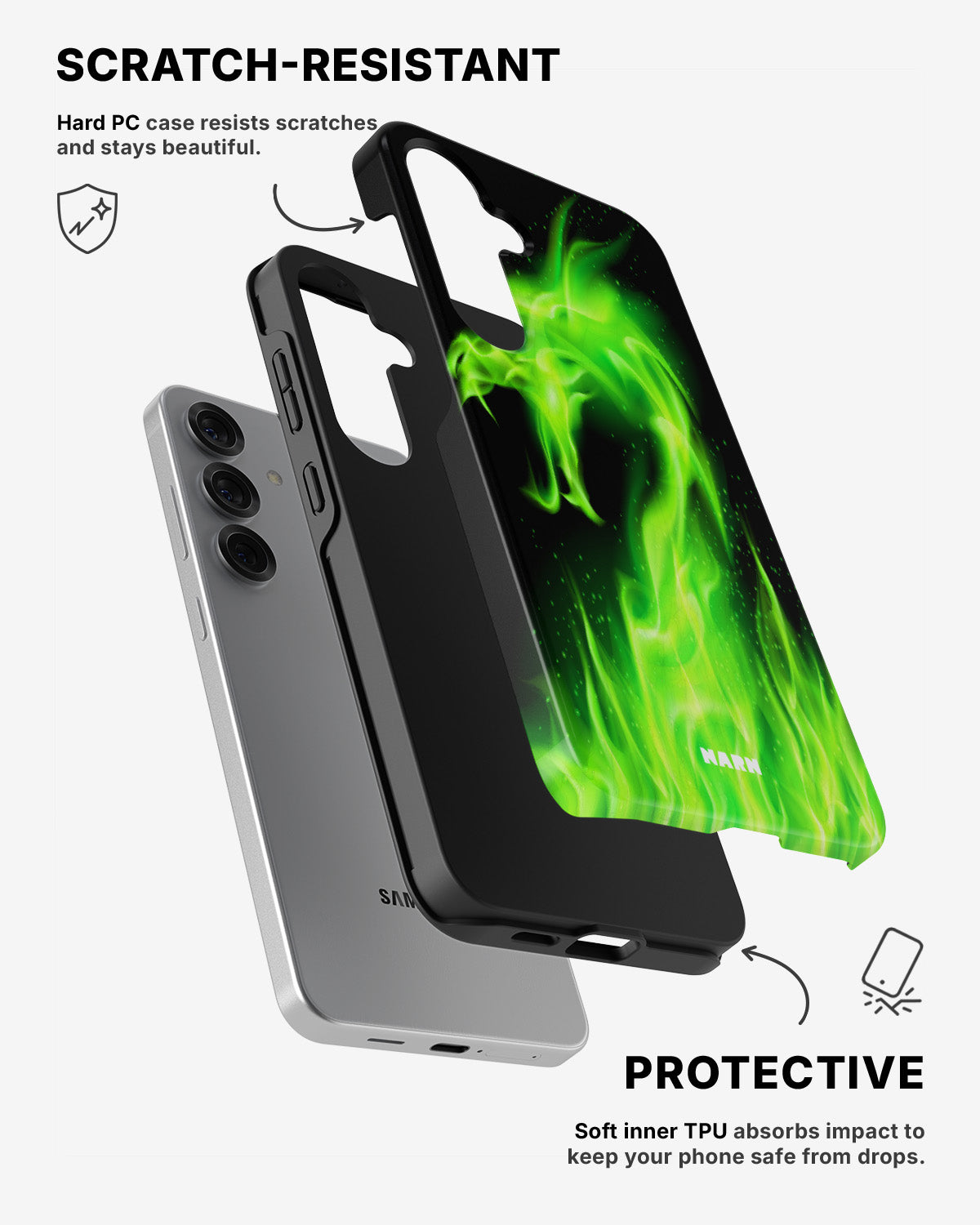 Samsung Galaxy S25 Tough Case – Green Flames Dragon - View 2