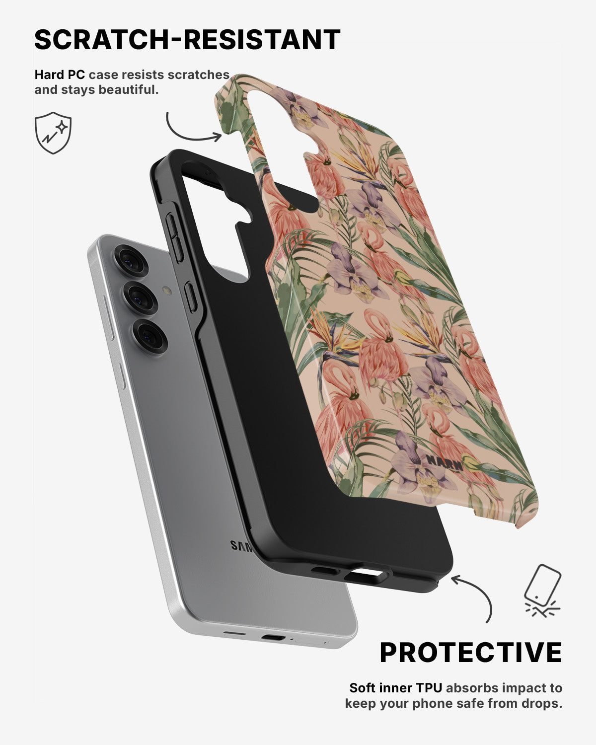 Samsung Galaxy S25 Tough Case – Flamingos & Flowers - View 2