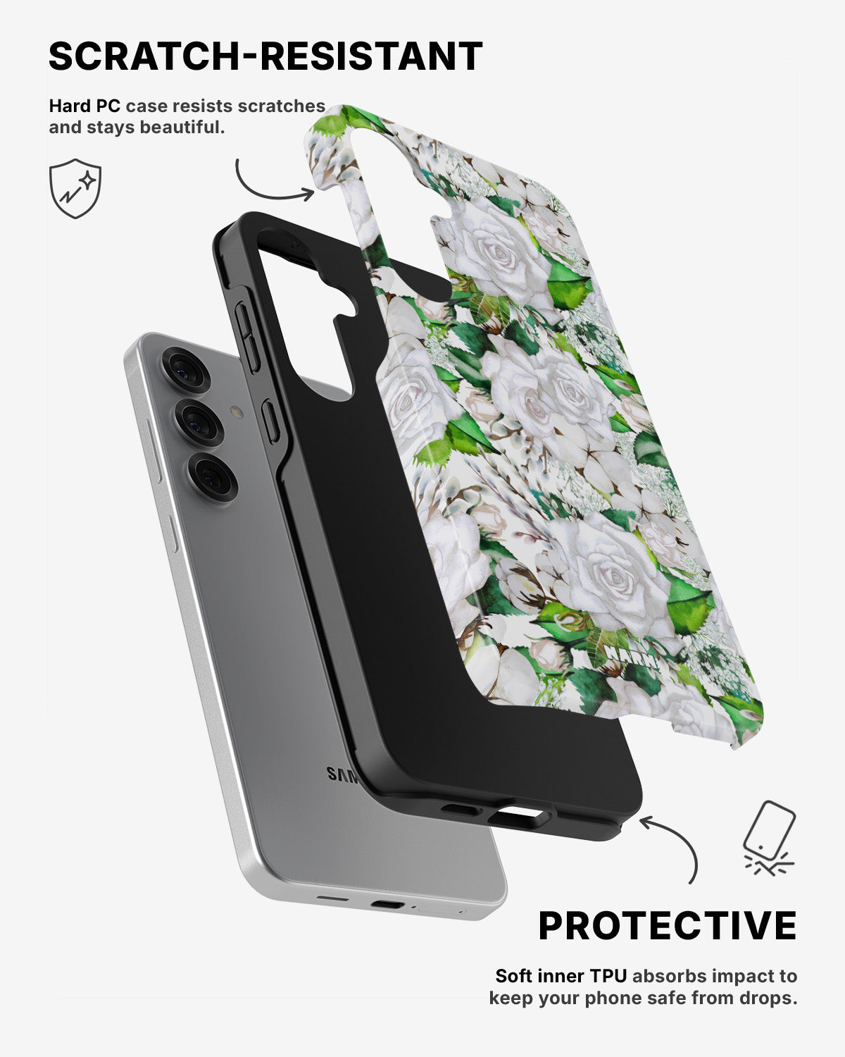 Samsung Galaxy S25 Tough Case – White Bloom - View 2
