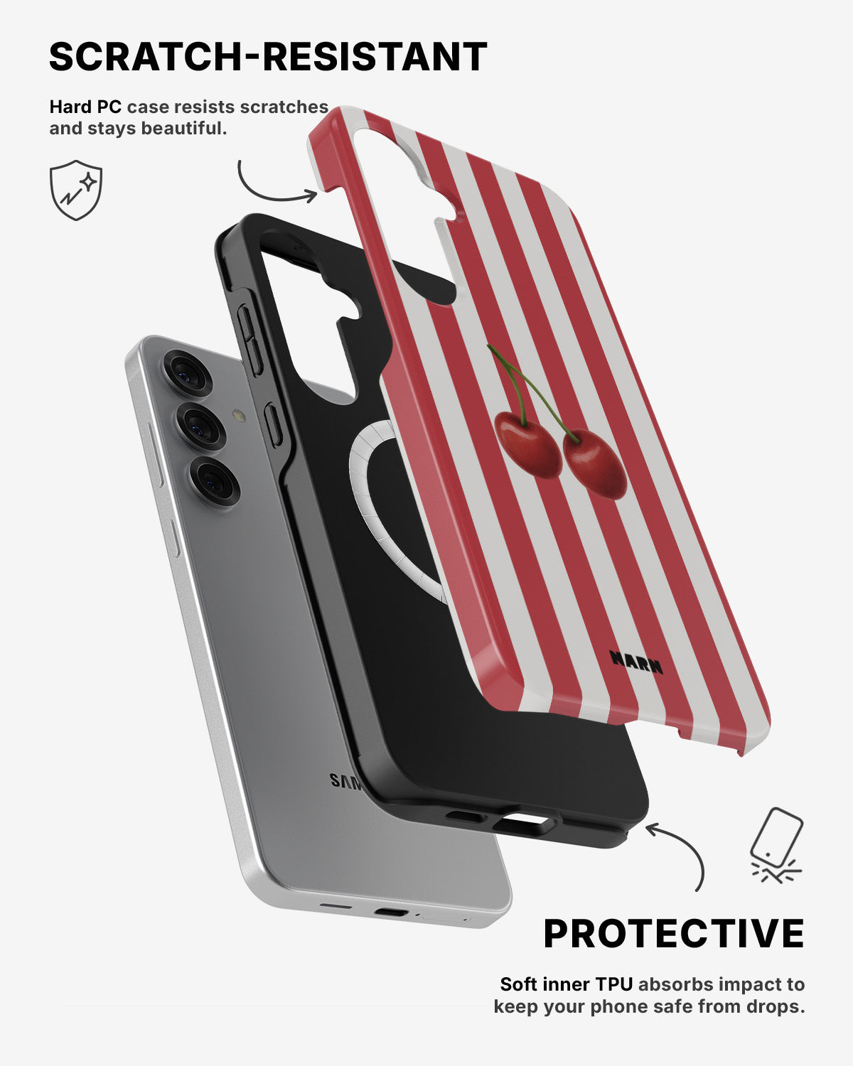 Samsung Galaxy S25 Tough Case – Cherry Stripes - View 2