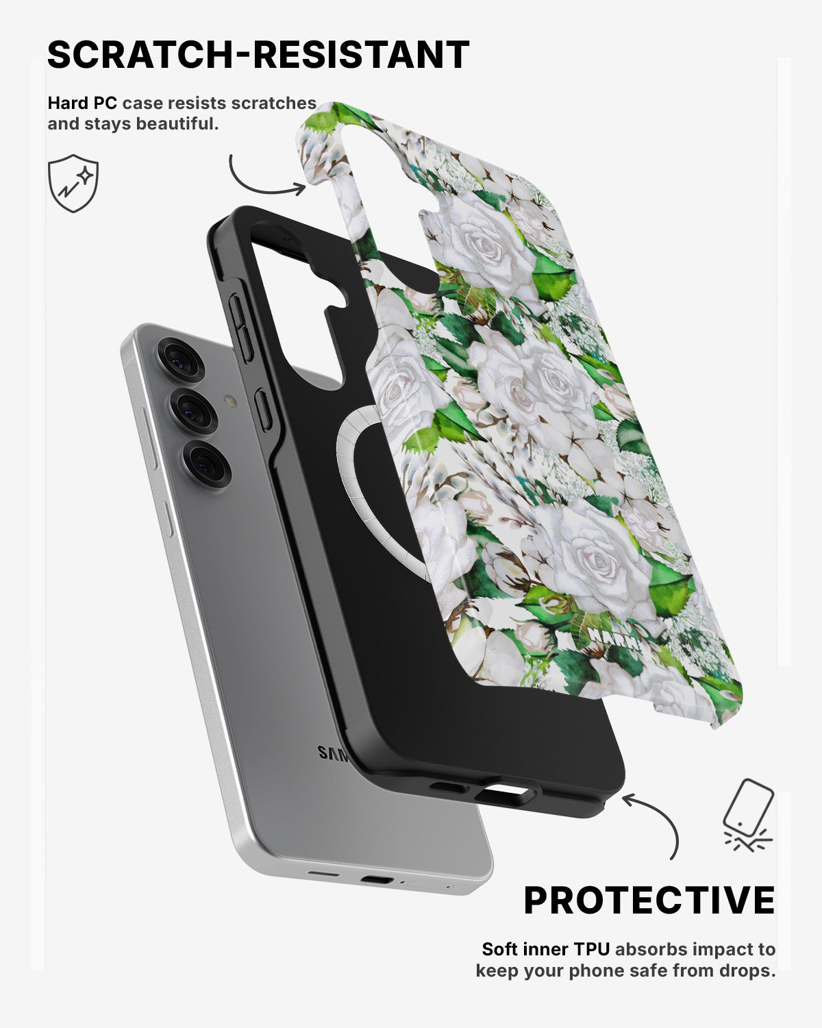 Samsung Galaxy S24 5G Tough Case – White Bloom - View 2