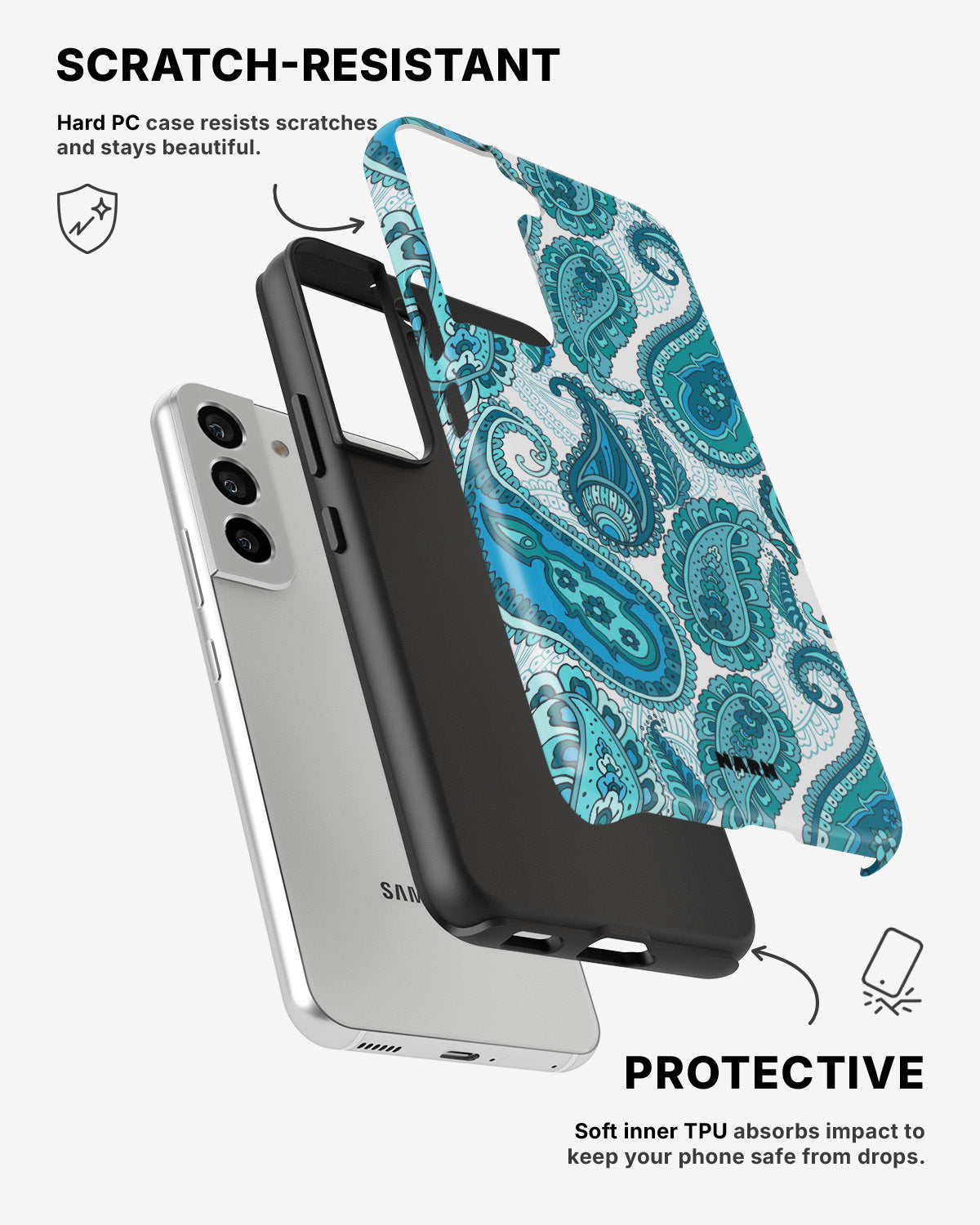 Samsung Galaxy S22 Tough Case – Turquoise Paisley - View 2