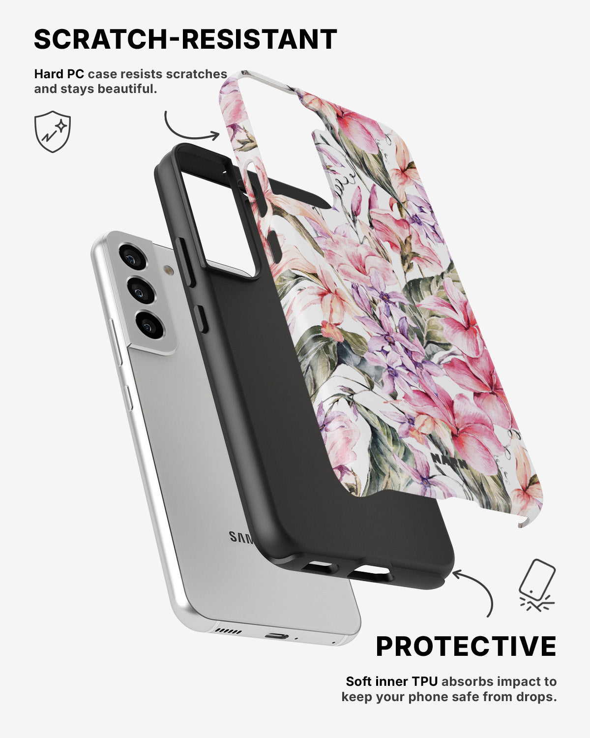 Samsung Galaxy S22 Tough Case – Watercolor Flowers - View 2