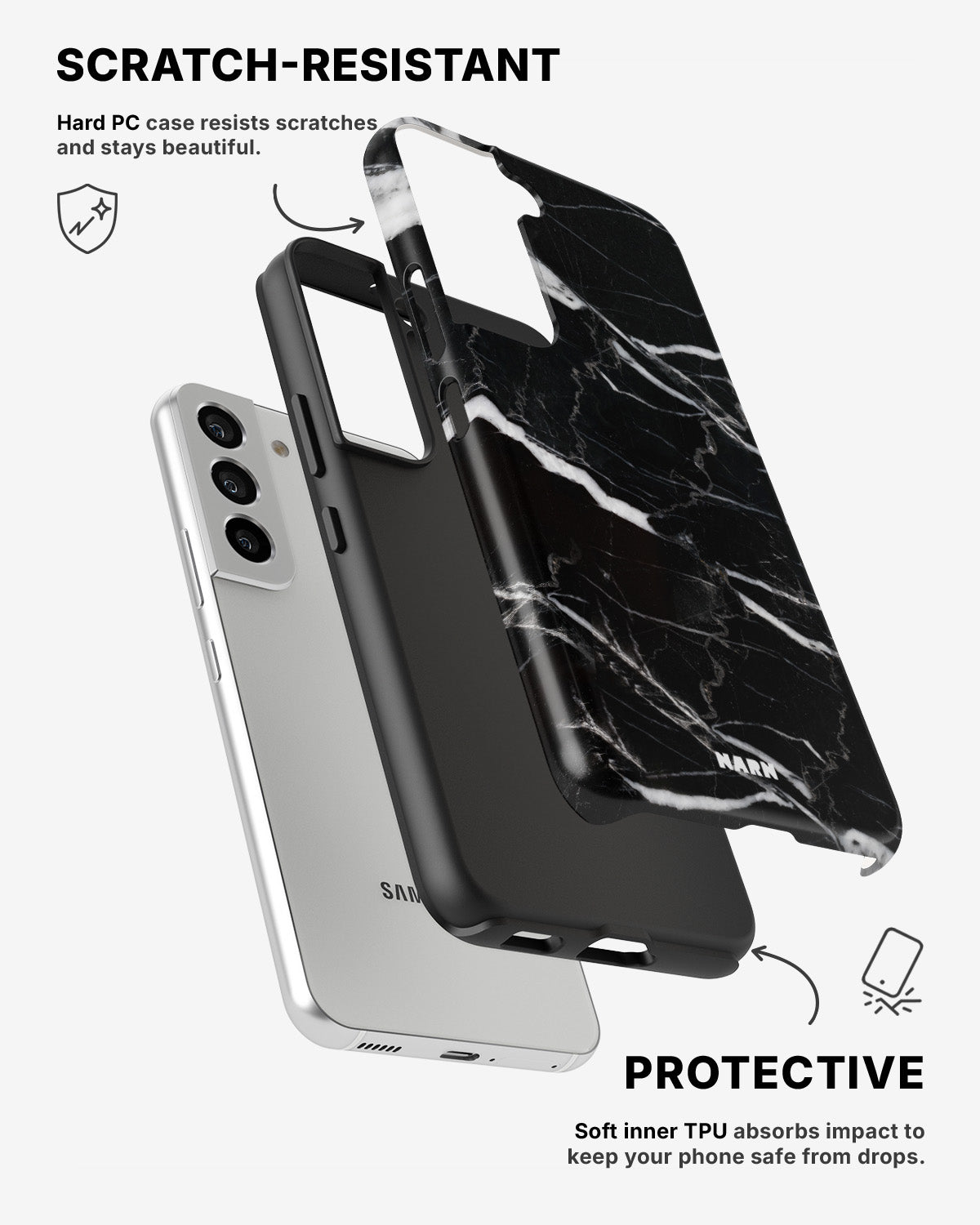 Samsung Galaxy S22 Tough Case – Black Marble - View 2