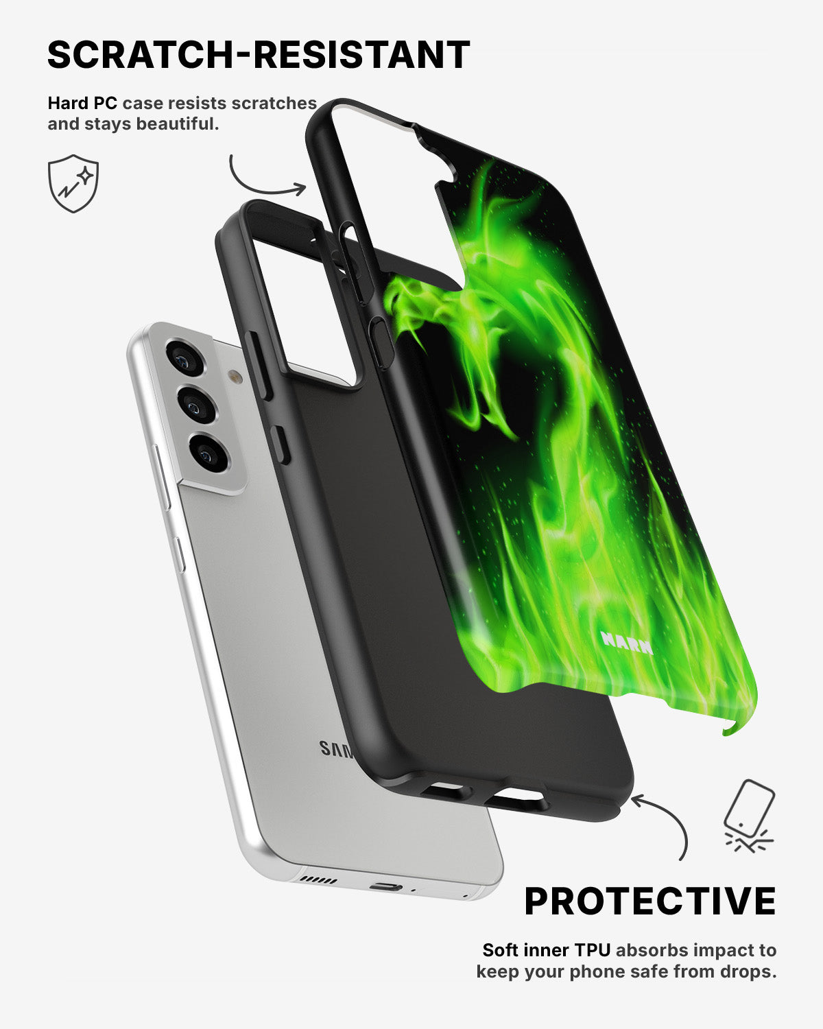 Samsung Galaxy S22 Tough Case – Green Flames Dragon - View 2