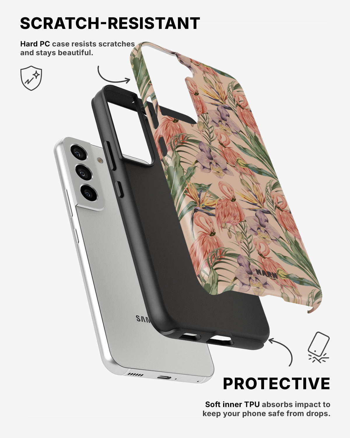 Samsung Galaxy S22 Tough Case – Flamingos & Flowers - View 2