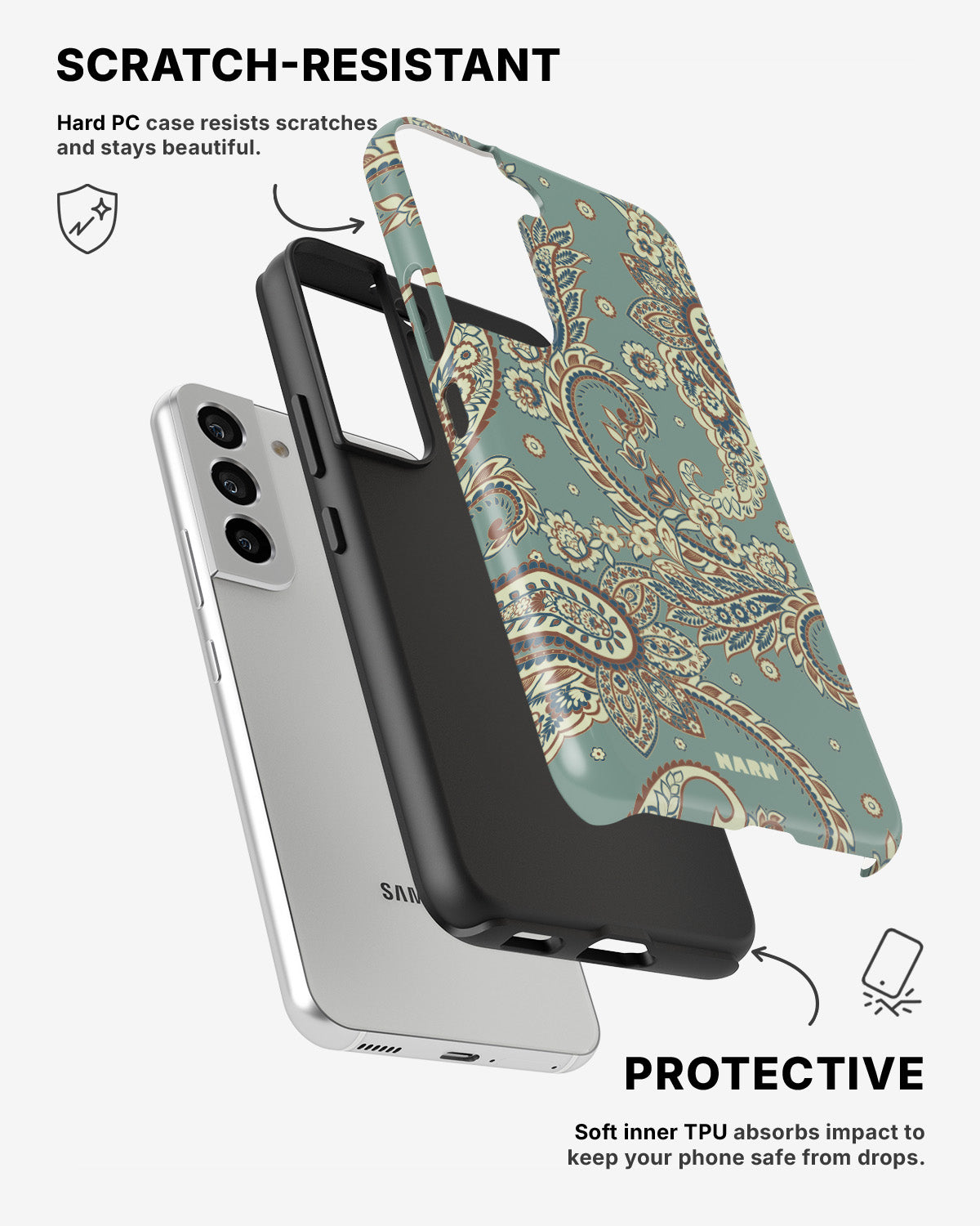 Samsung Galaxy S22 Tough Case – Paisley Green - View 2