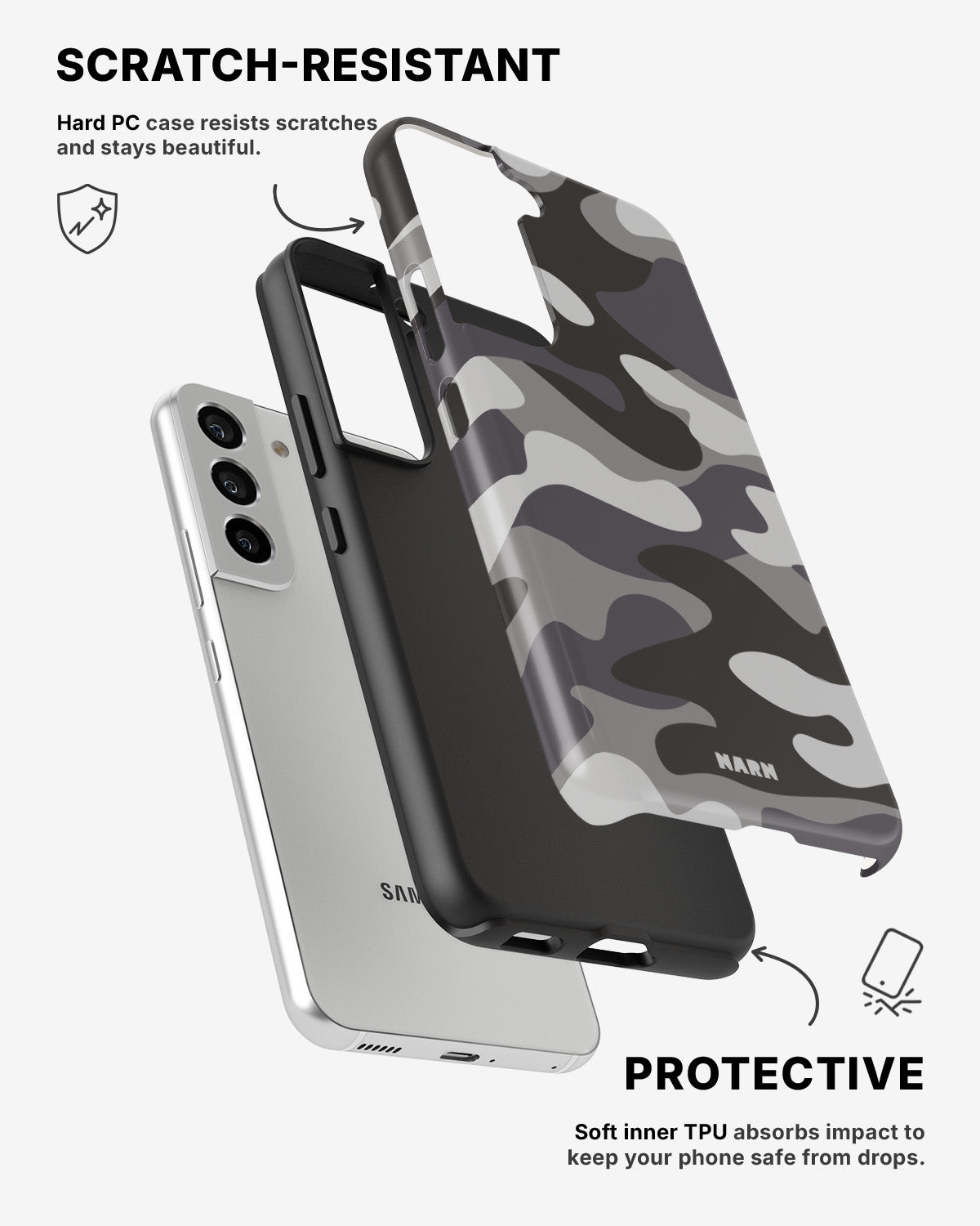 Samsung Galaxy S22 Tough Case – Grey Camo - View 2