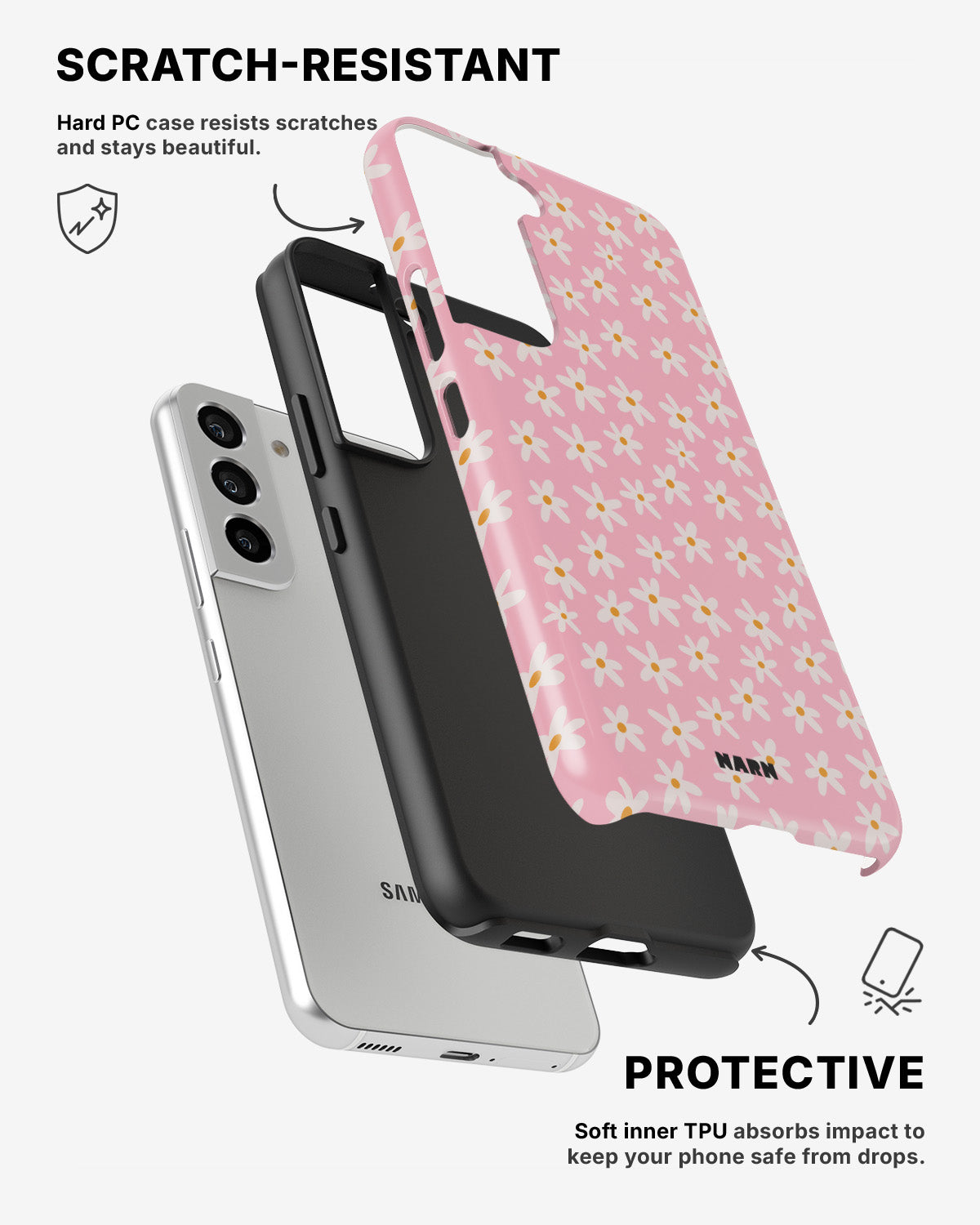 Samsung Galaxy S22 Tough Case – Pink Daisy - View 2